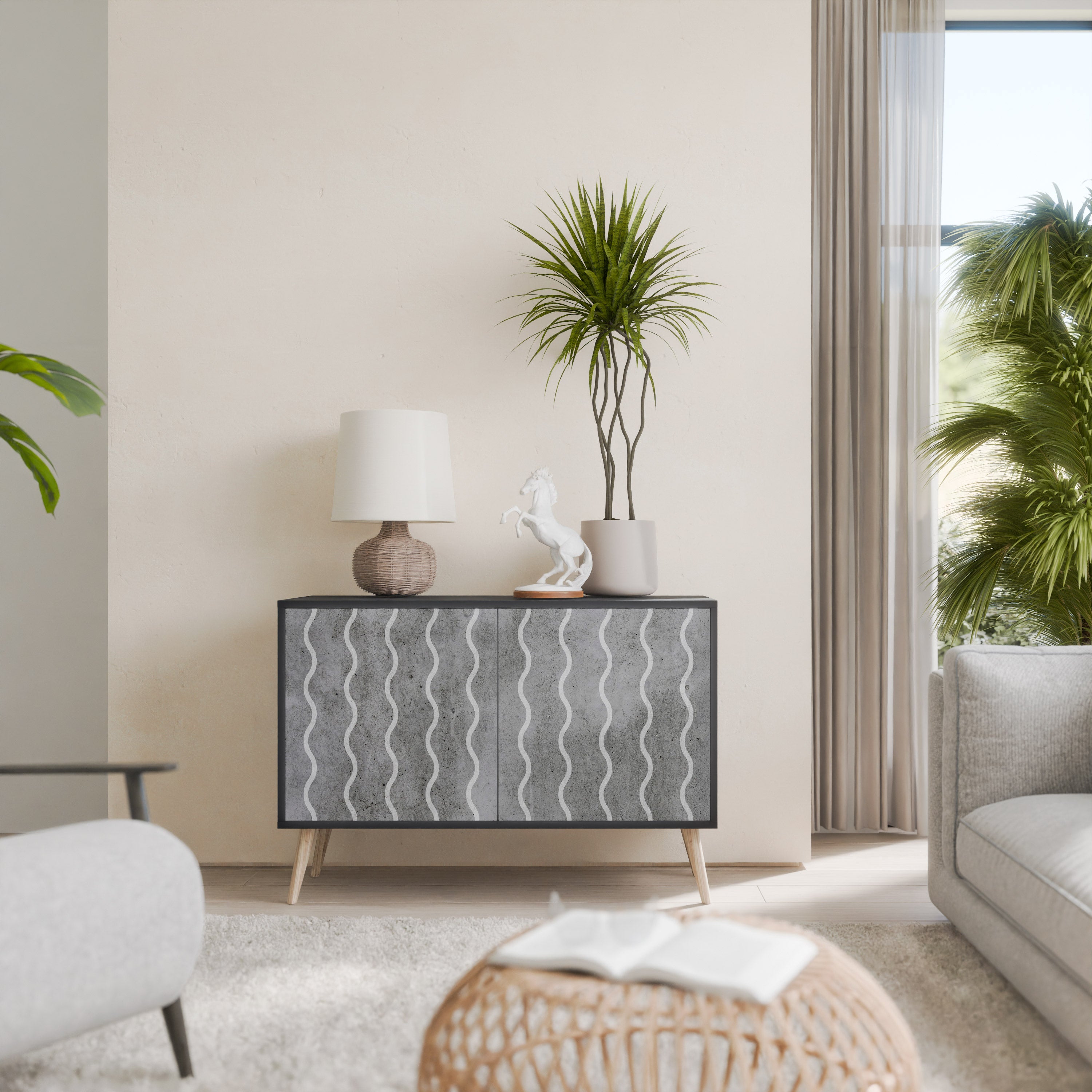 WAVES OF CONCRETE Komoda 2-drzwiowa korpus Czarny