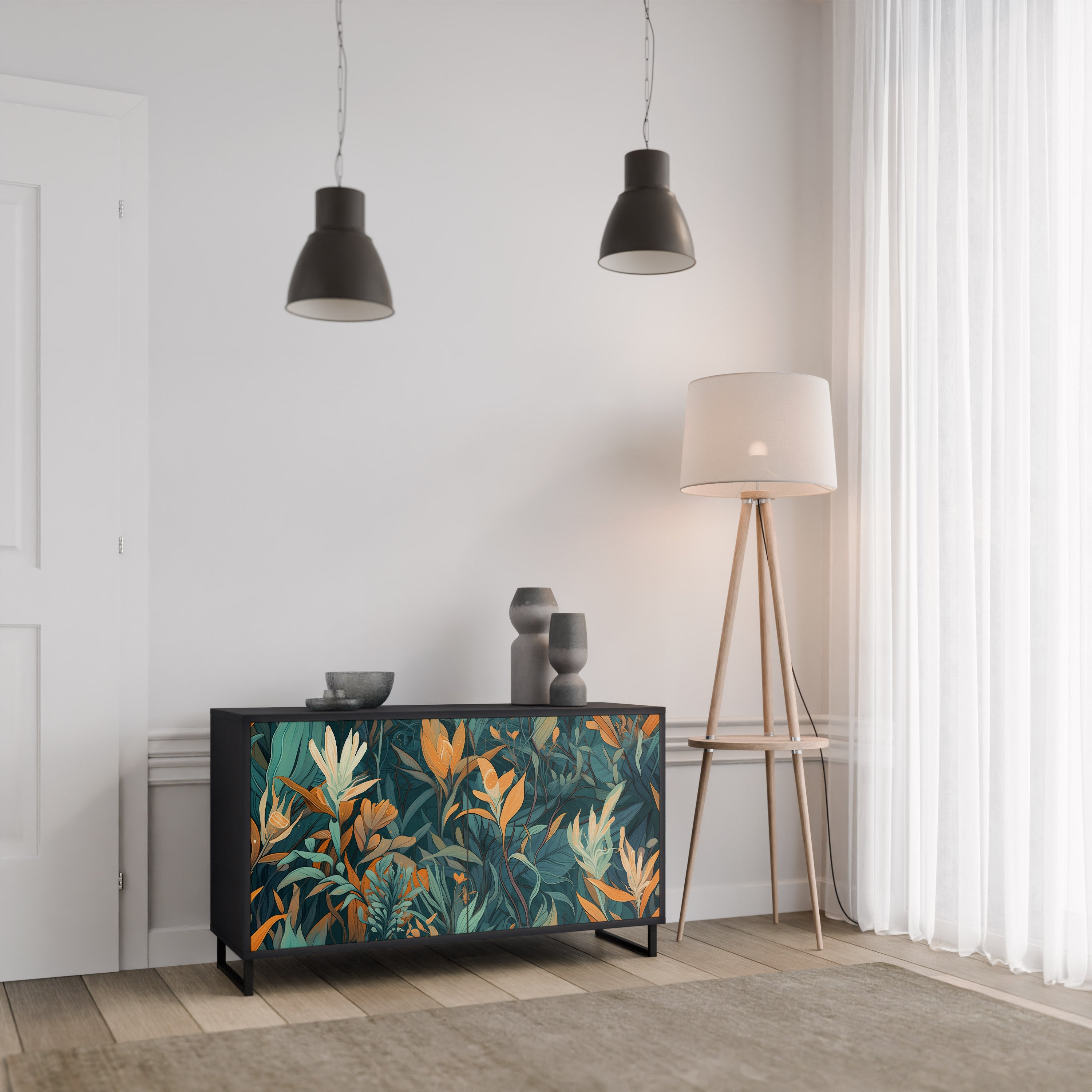 FLORAL SERENITY Komoda 2-drzwiowa korpus Czarny