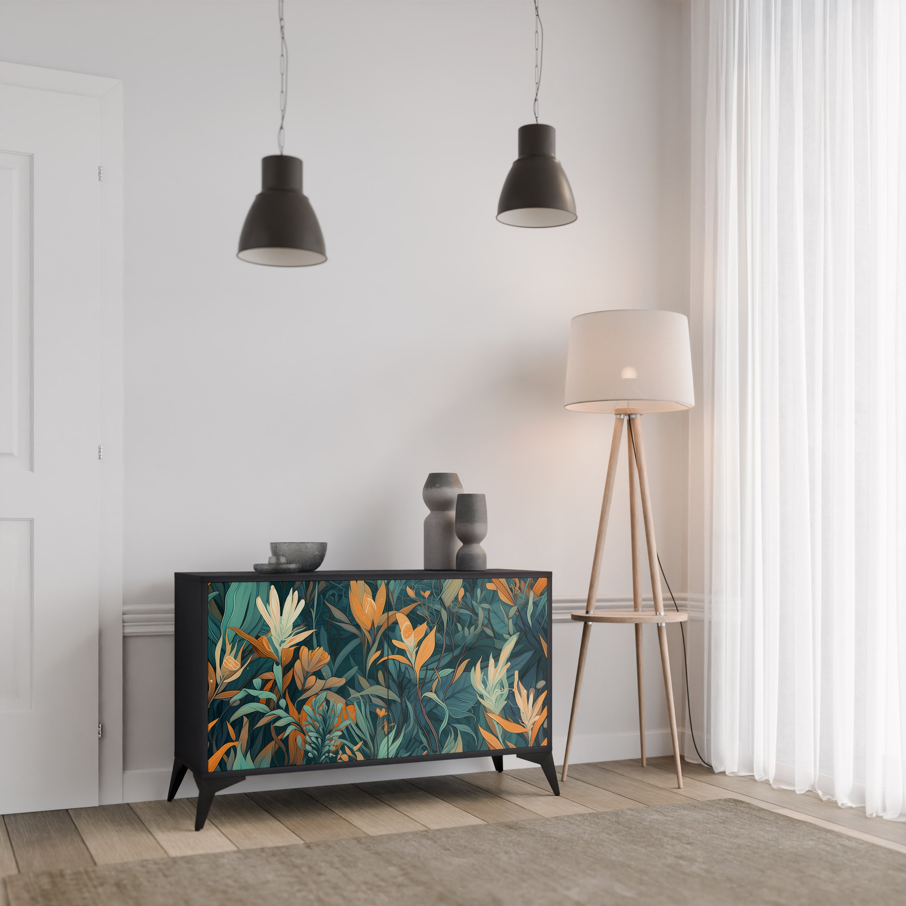 FLORAL SERENITY Komoda 2-drzwiowa korpus Czarny
