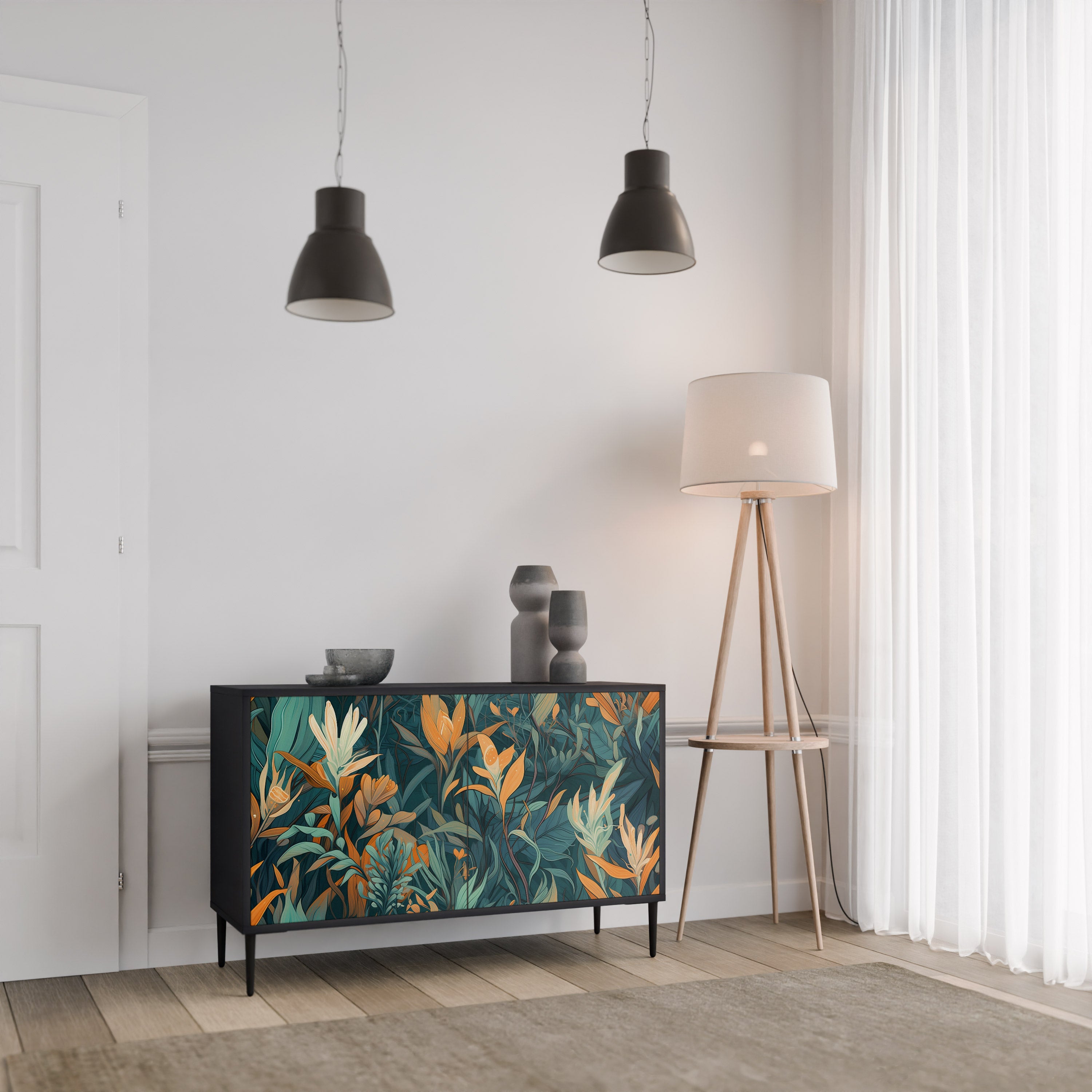FLORAL SERENITY Komoda 2-drzwiowa korpus Czarny