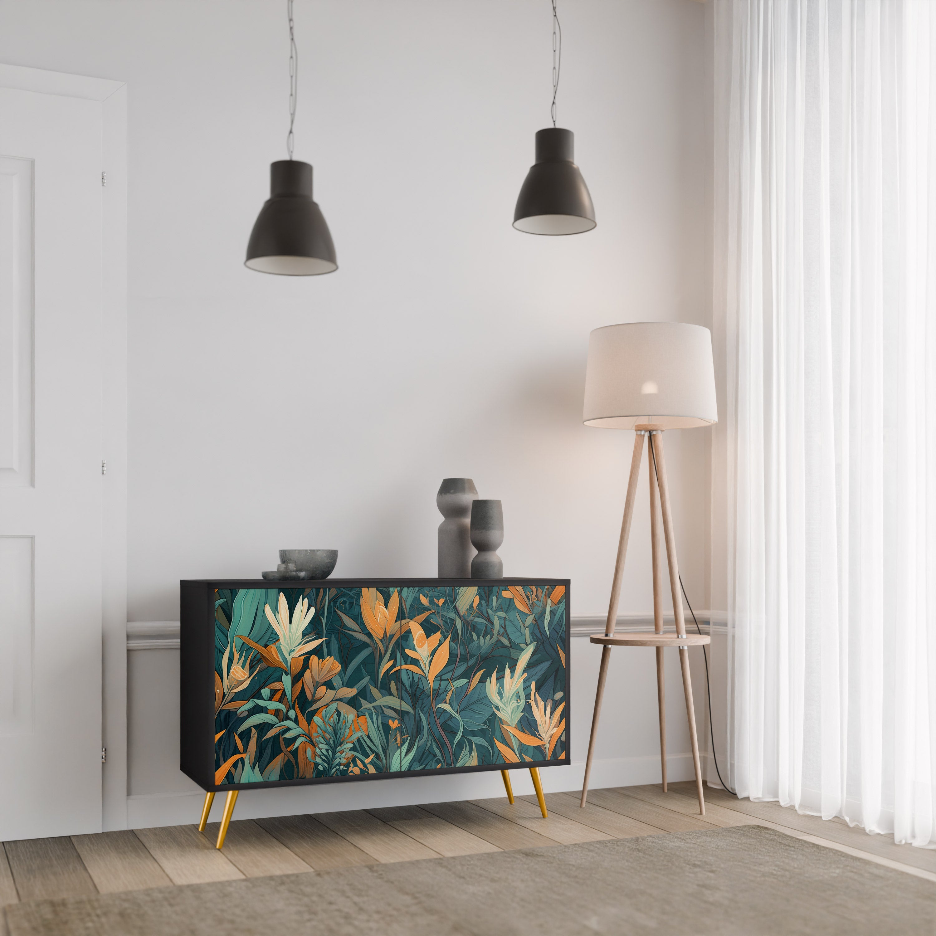 FLORAL SERENITY Komoda 2-drzwiowa korpus Czarny