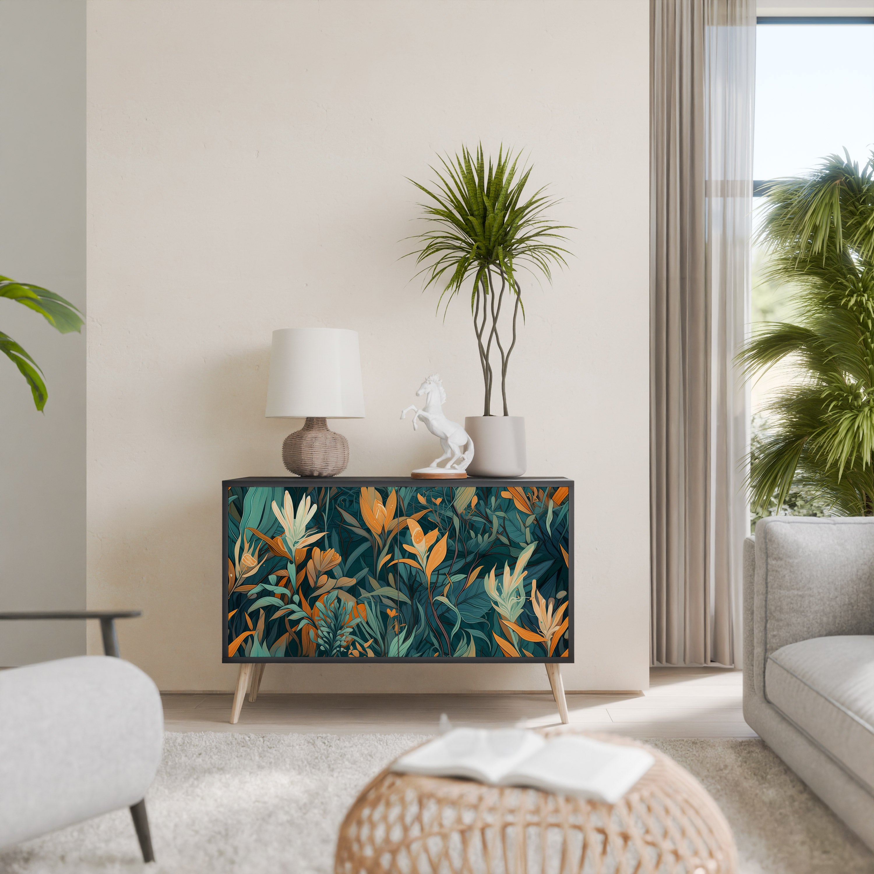 FLORAL SERENITY Komoda 2-drzwiowa korpus Czarny