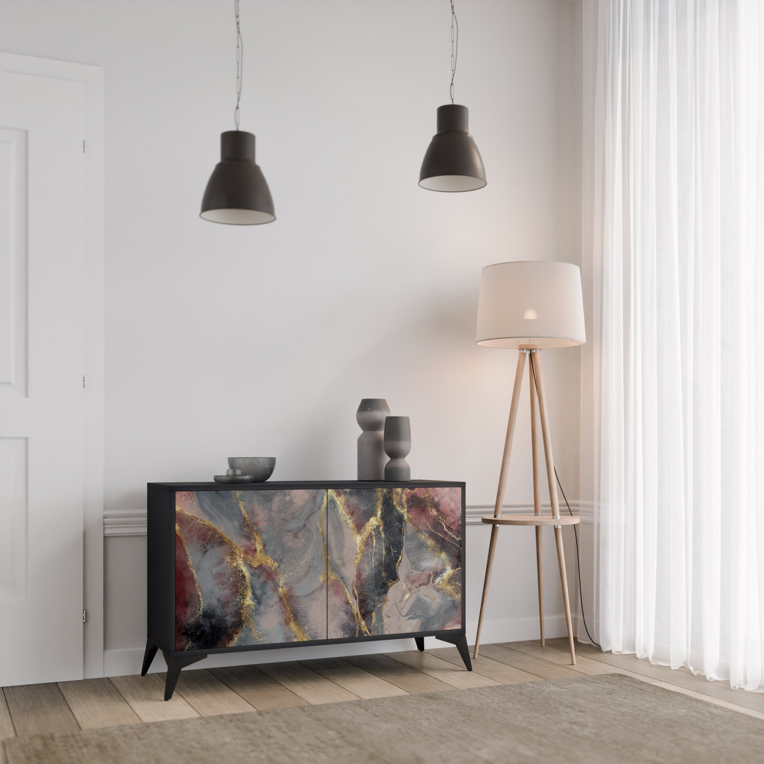 GOLDEN TIDES Komoda 2-drzwiowa korpus Czarny