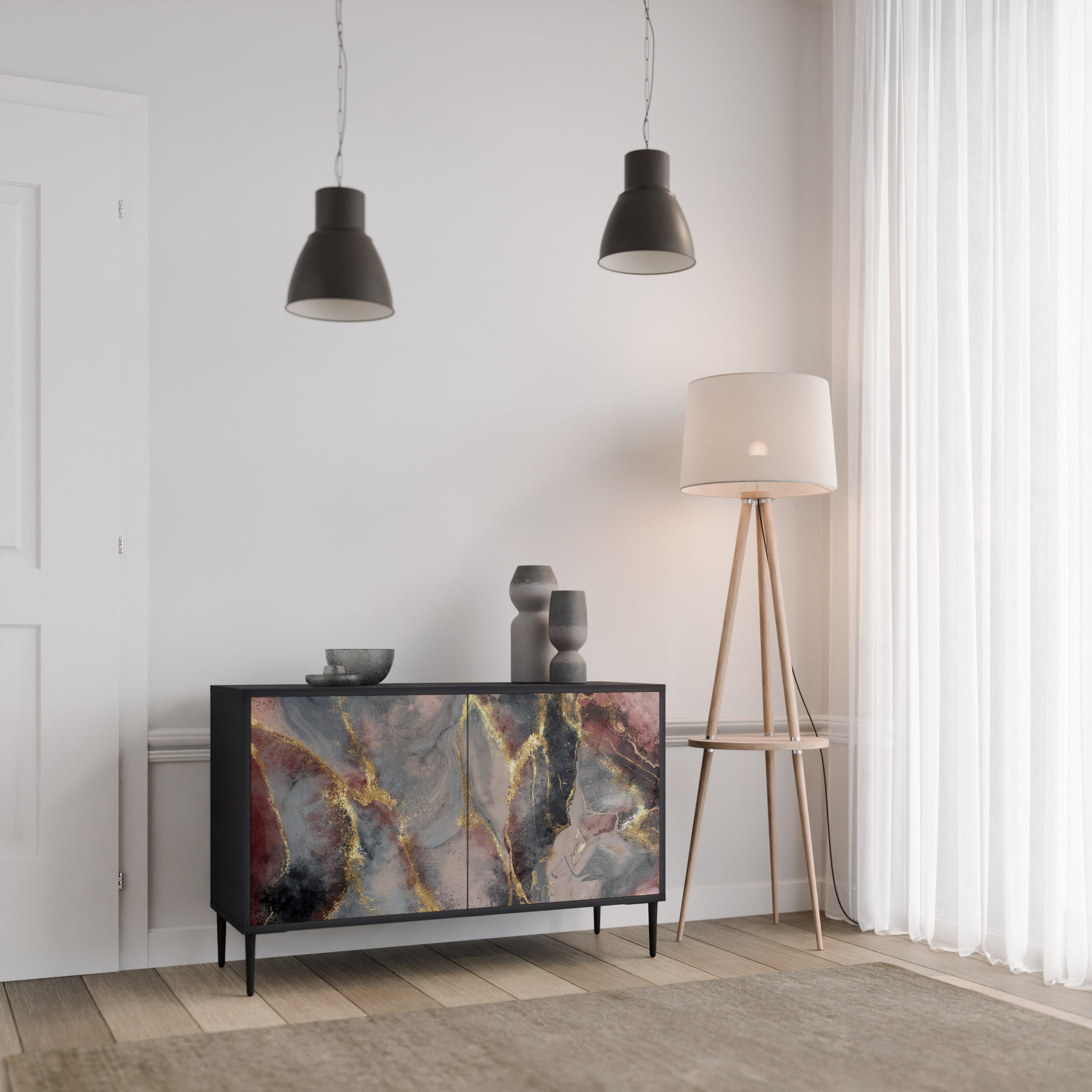 GOLDEN TIDES Komoda 2-drzwiowa korpus Czarny