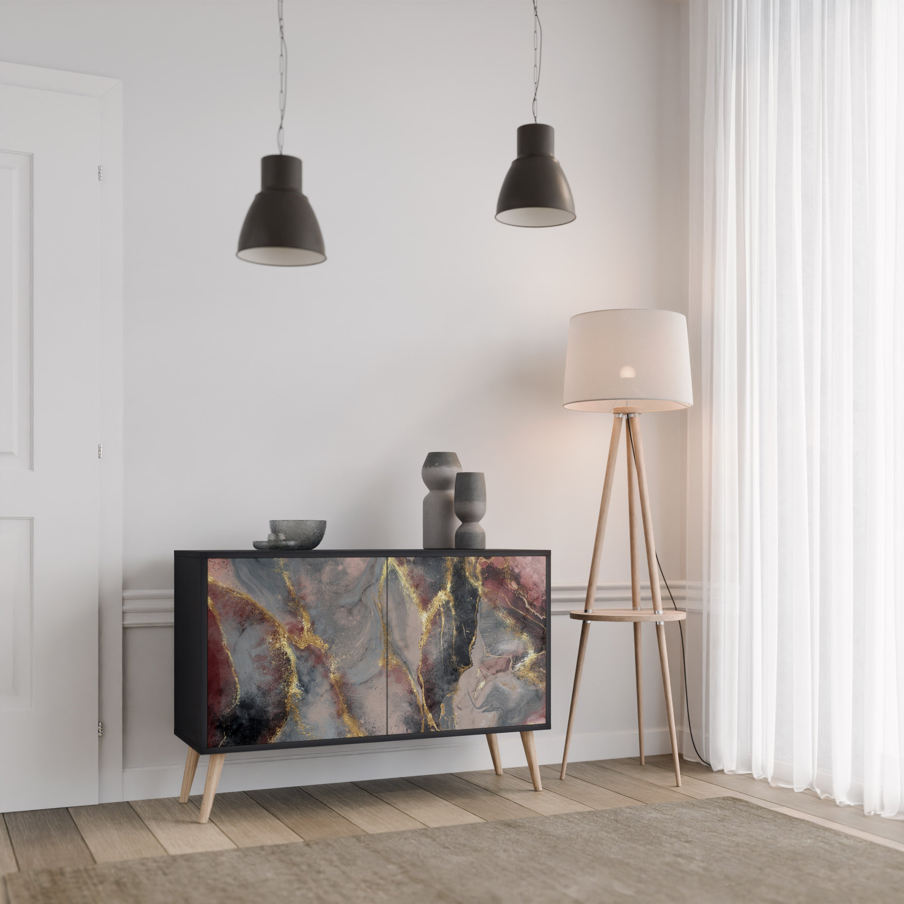 GOLDEN TIDES Komoda 2-drzwiowa korpus Czarny