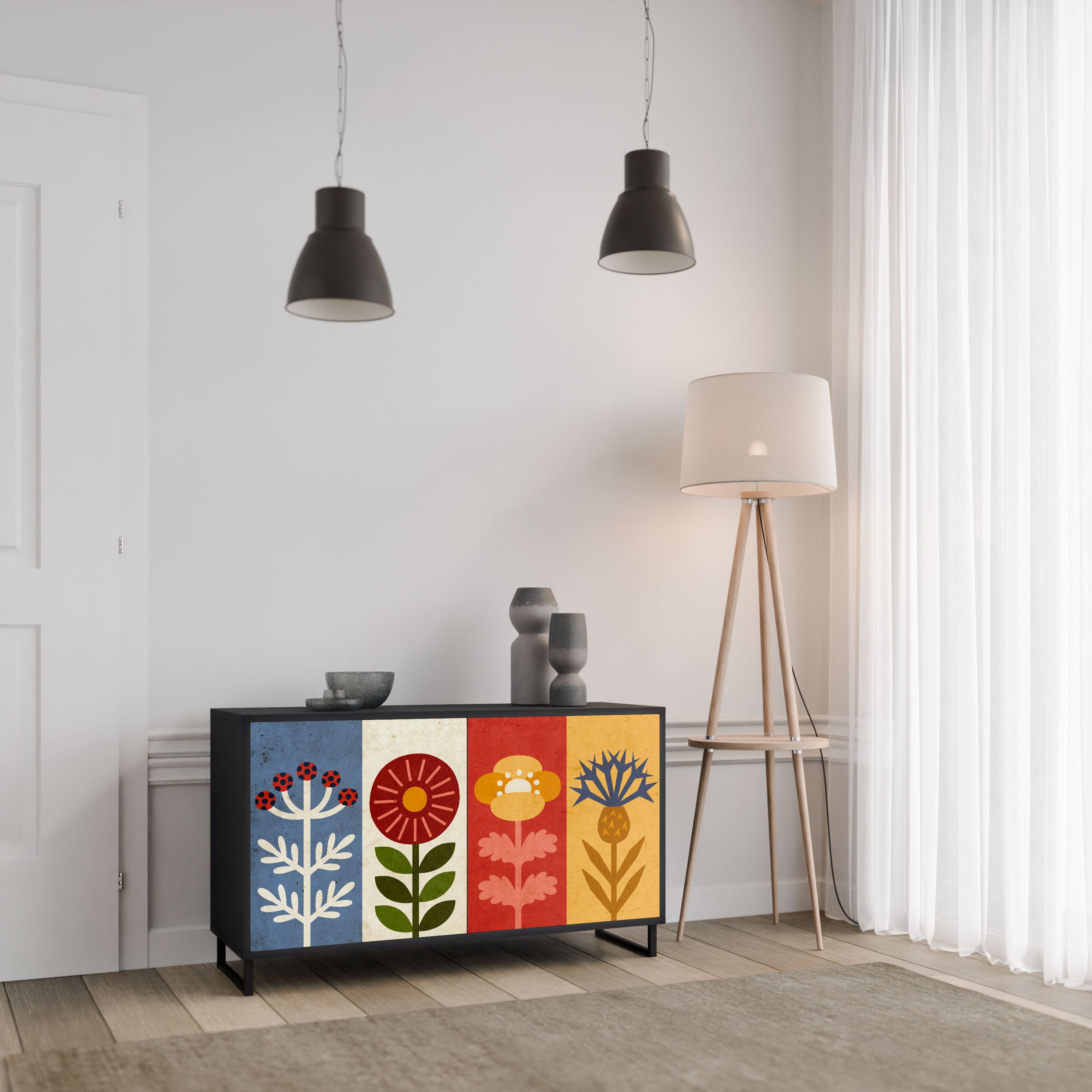 SCANDIC FLOWERET Komoda 2-drzwiowa korpus Czarny