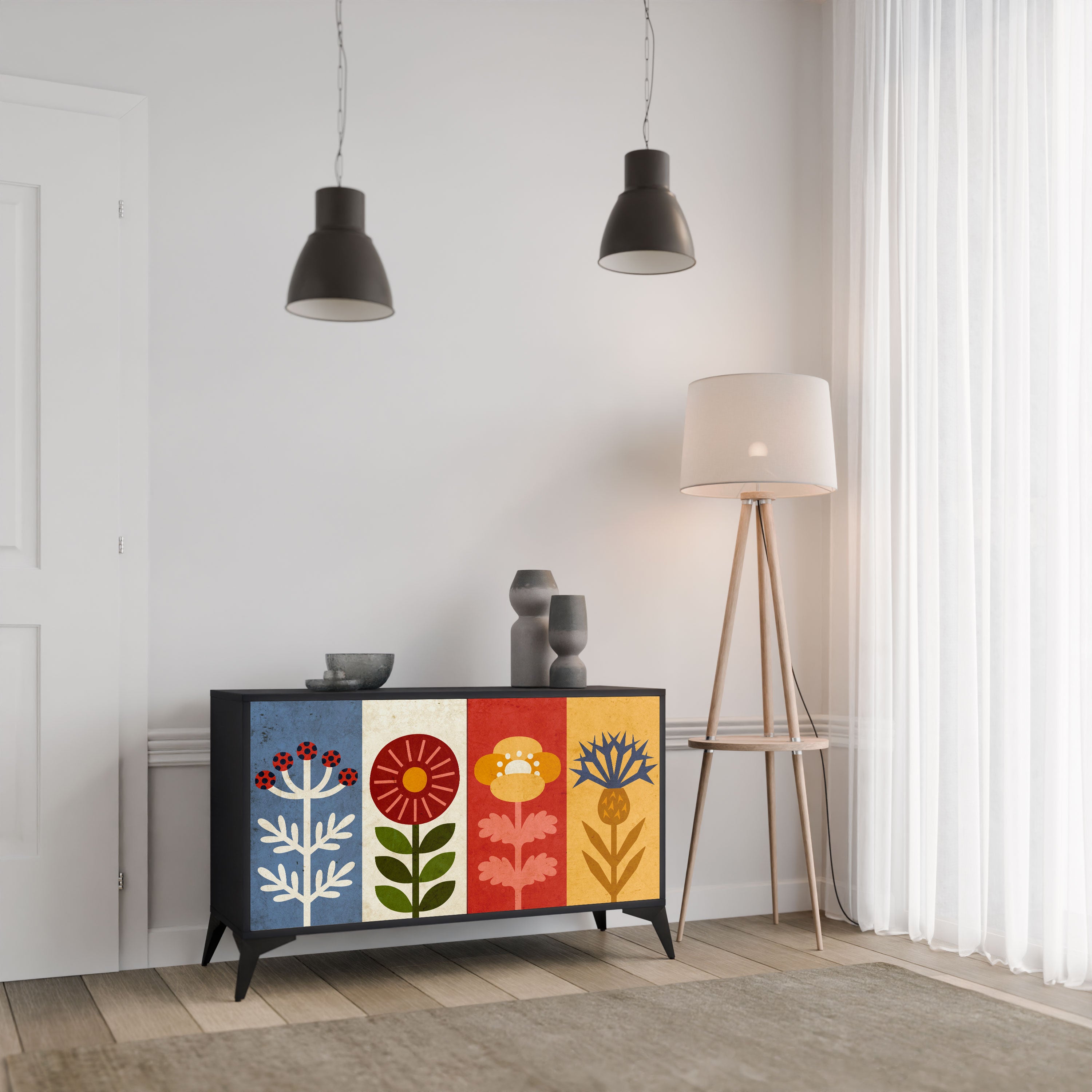 SCANDIC FLOWERET Komoda 2-drzwiowa korpus Czarny