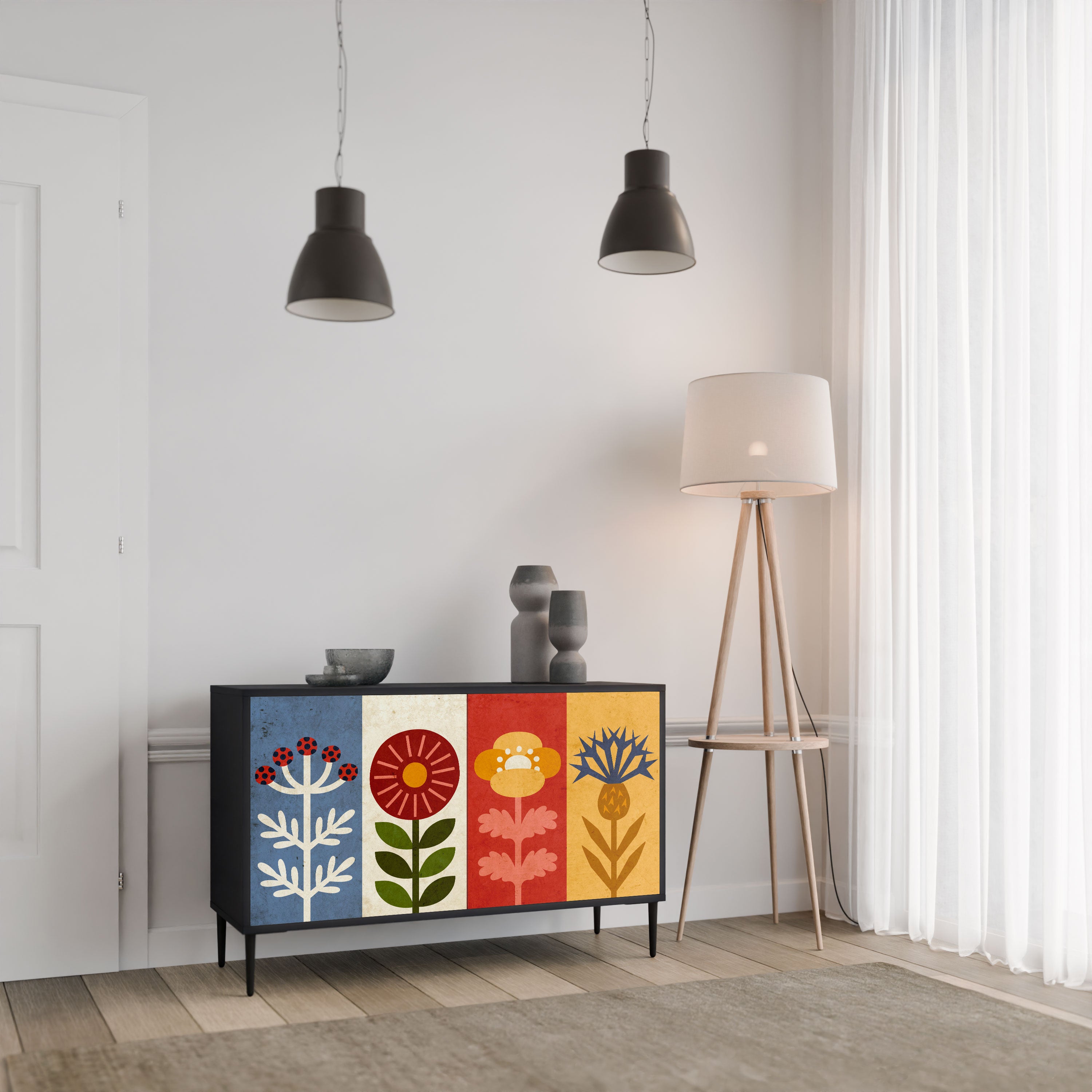 SCANDIC FLOWERET Komoda 2-drzwiowa korpus Czarny