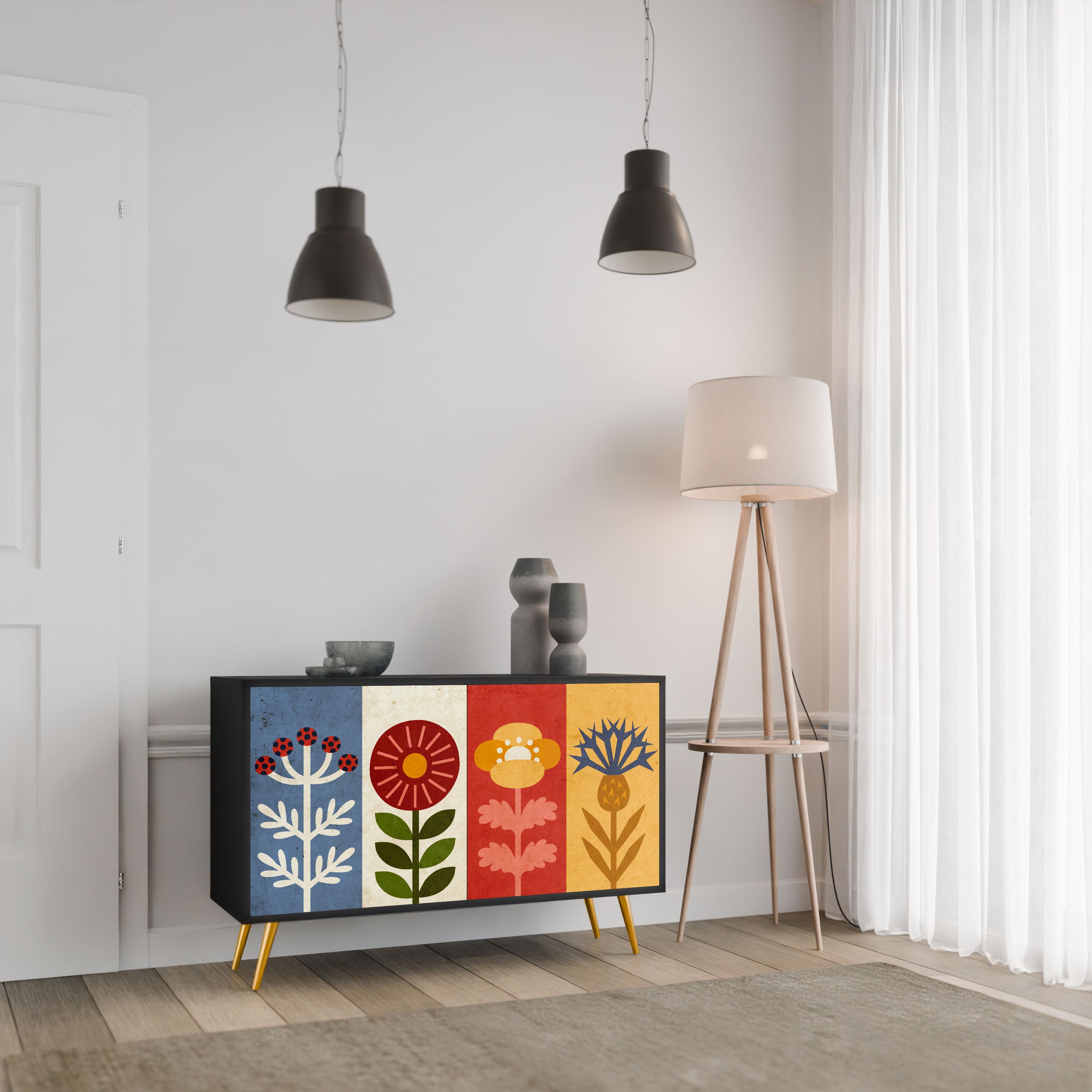 SCANDIC FLOWERET Komoda 2-drzwiowa korpus Czarny