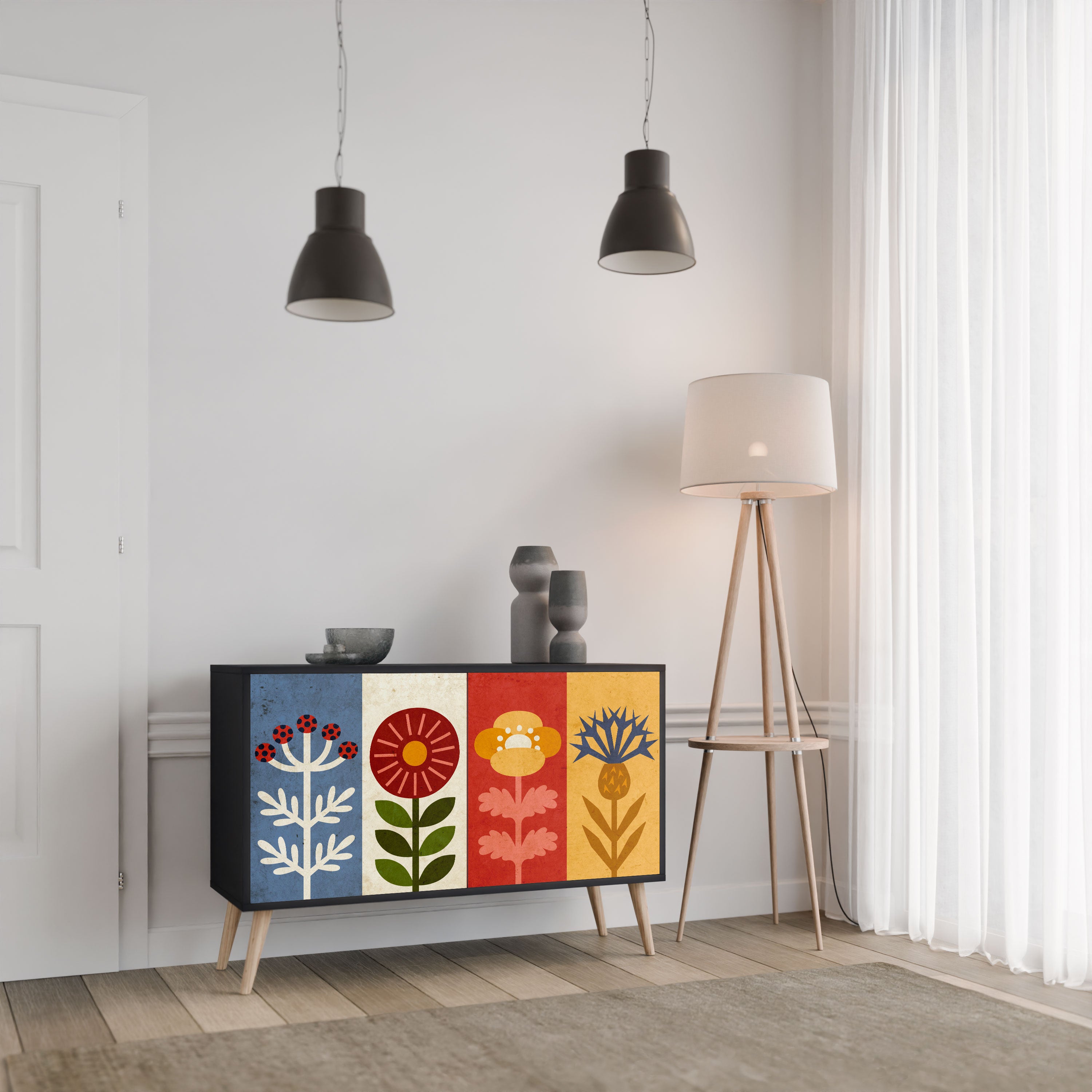 SCANDIC FLOWERET Komoda 2-drzwiowa korpus Czarny