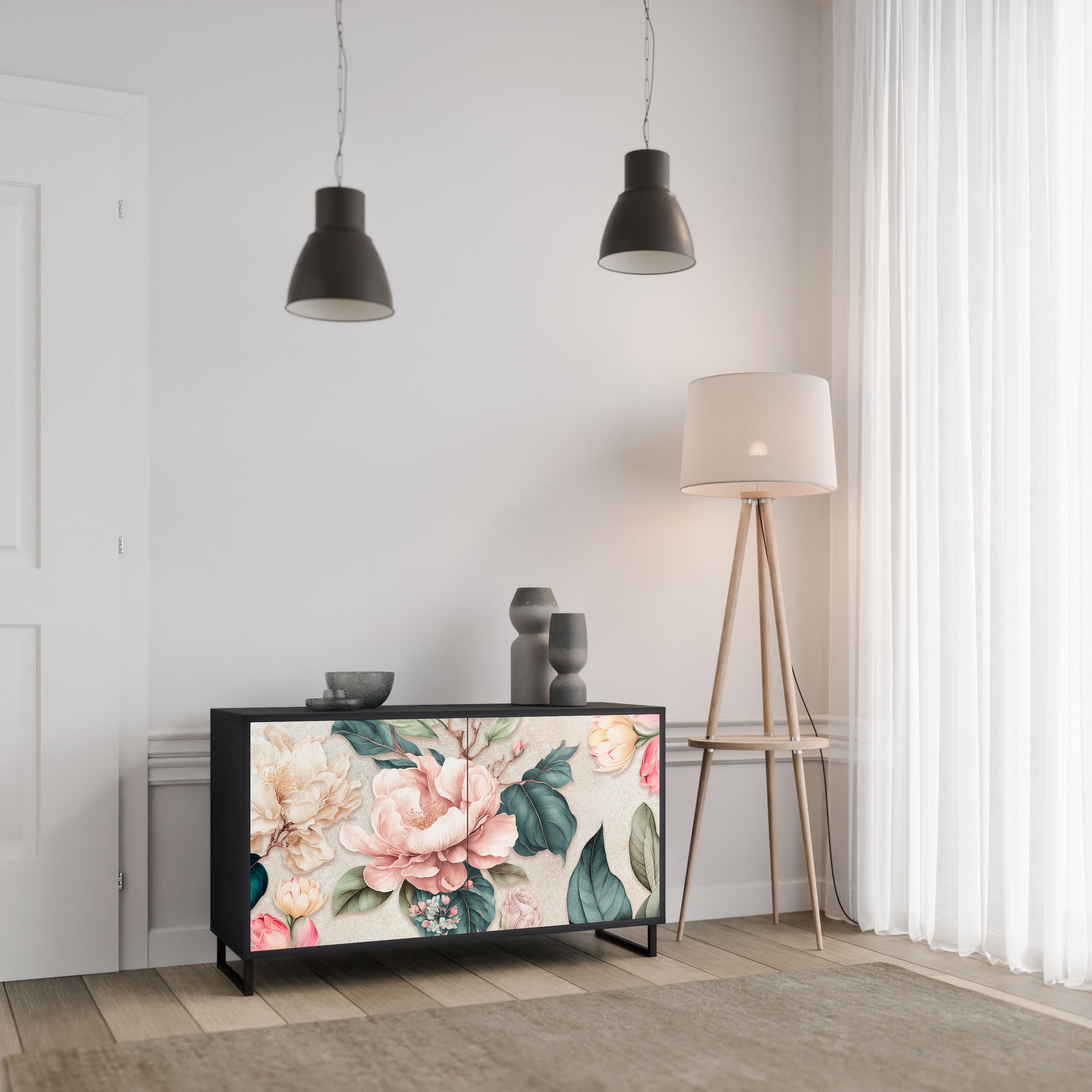 FLORAL GRACE Komoda 2-drzwiowa korpus Czarny