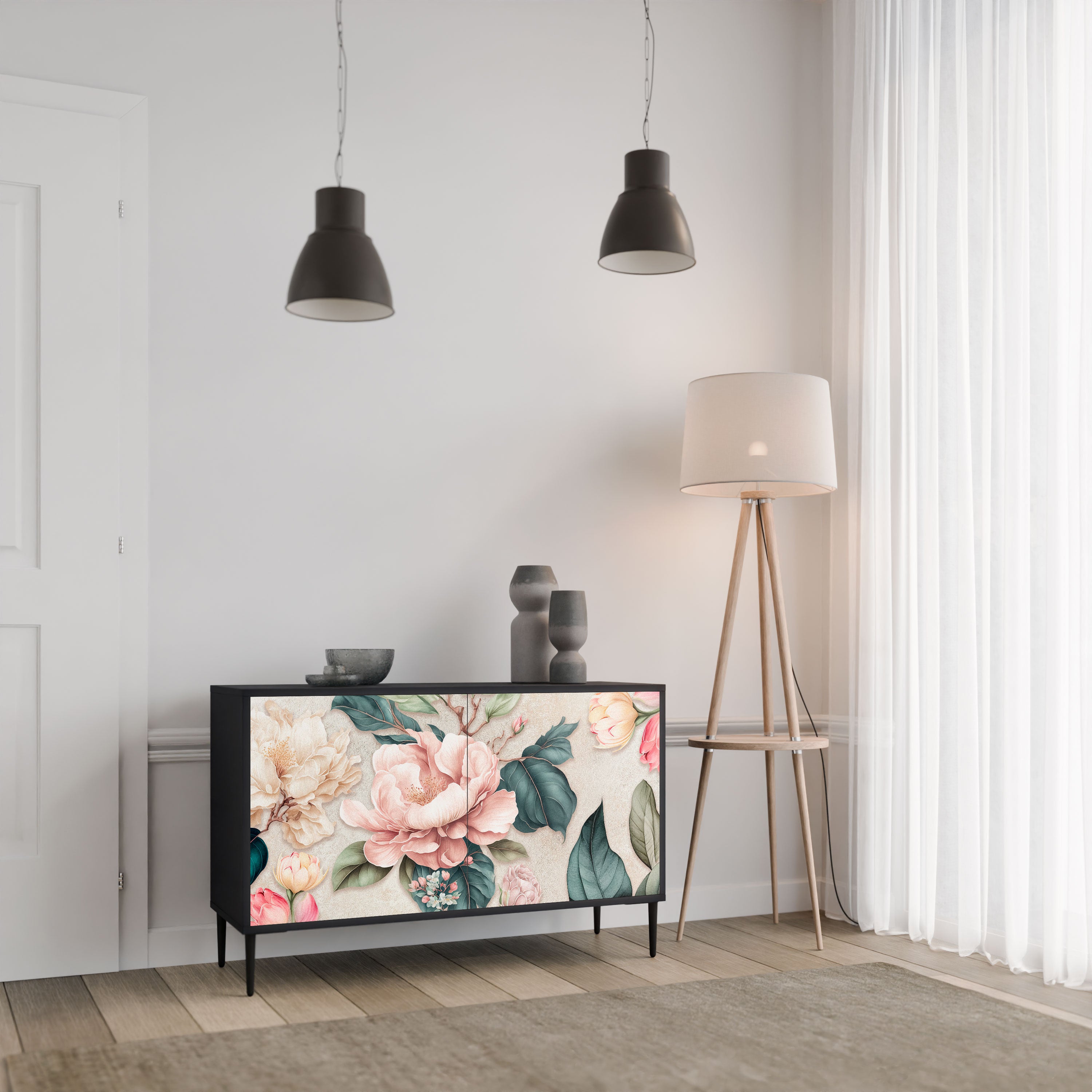 FLORAL GRACE Komoda 2-drzwiowa korpus Czarny