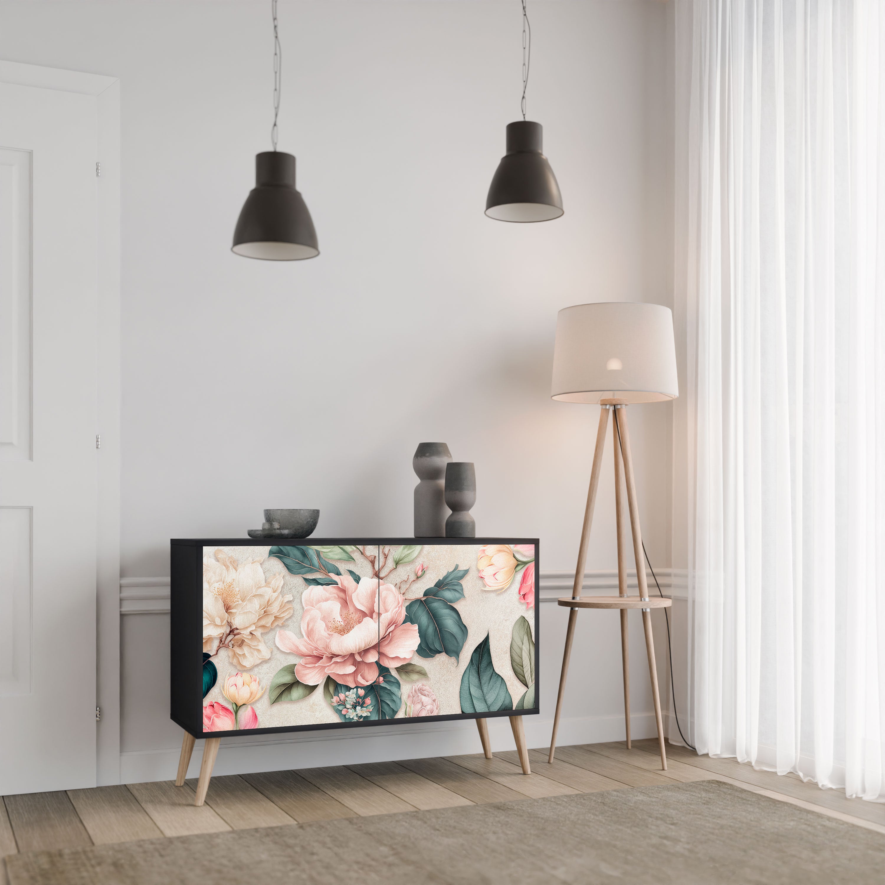FLORAL GRACE Komoda 2-drzwiowa korpus Czarny