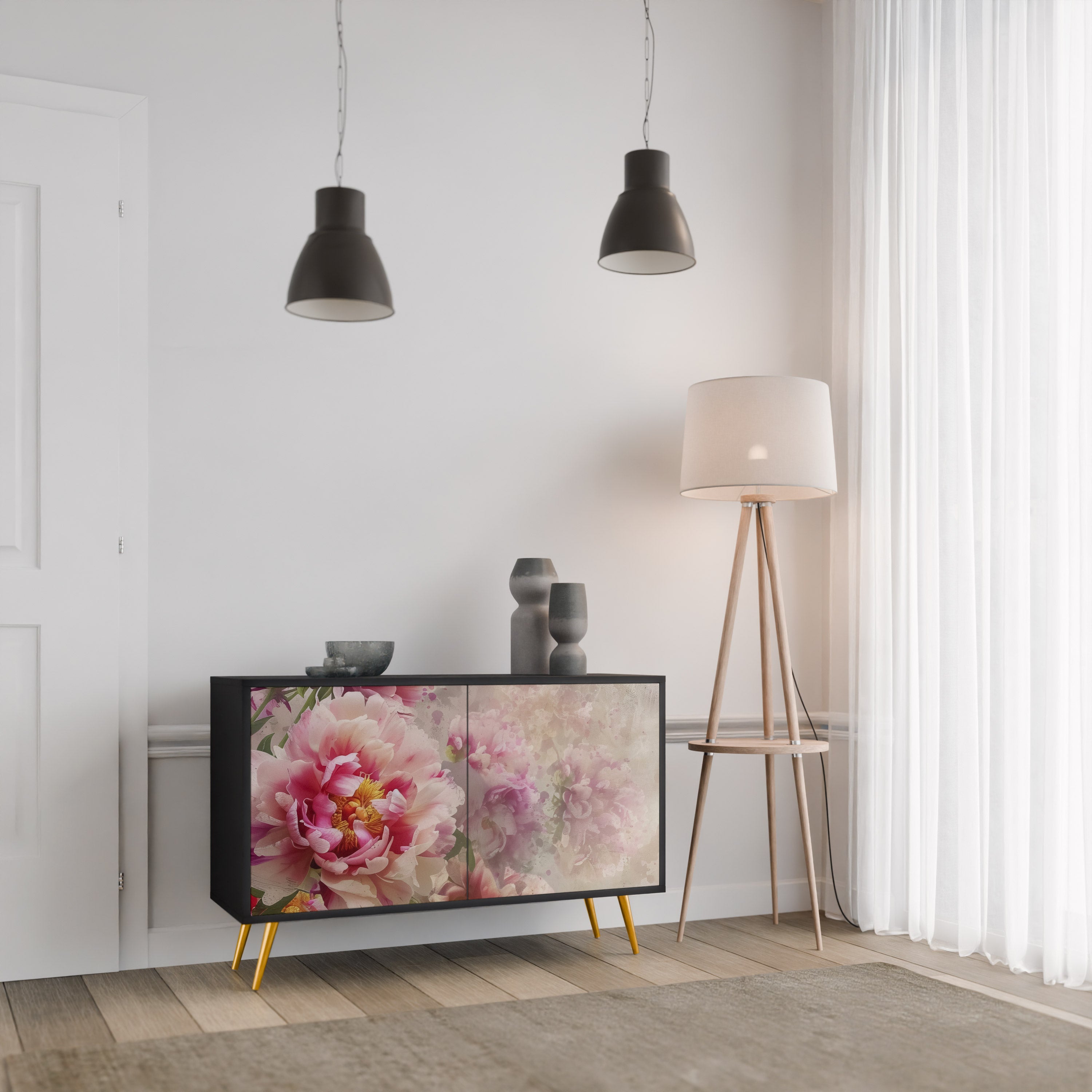 PEONY WHISPER Komoda 2-drzwiowa korpus Czarny