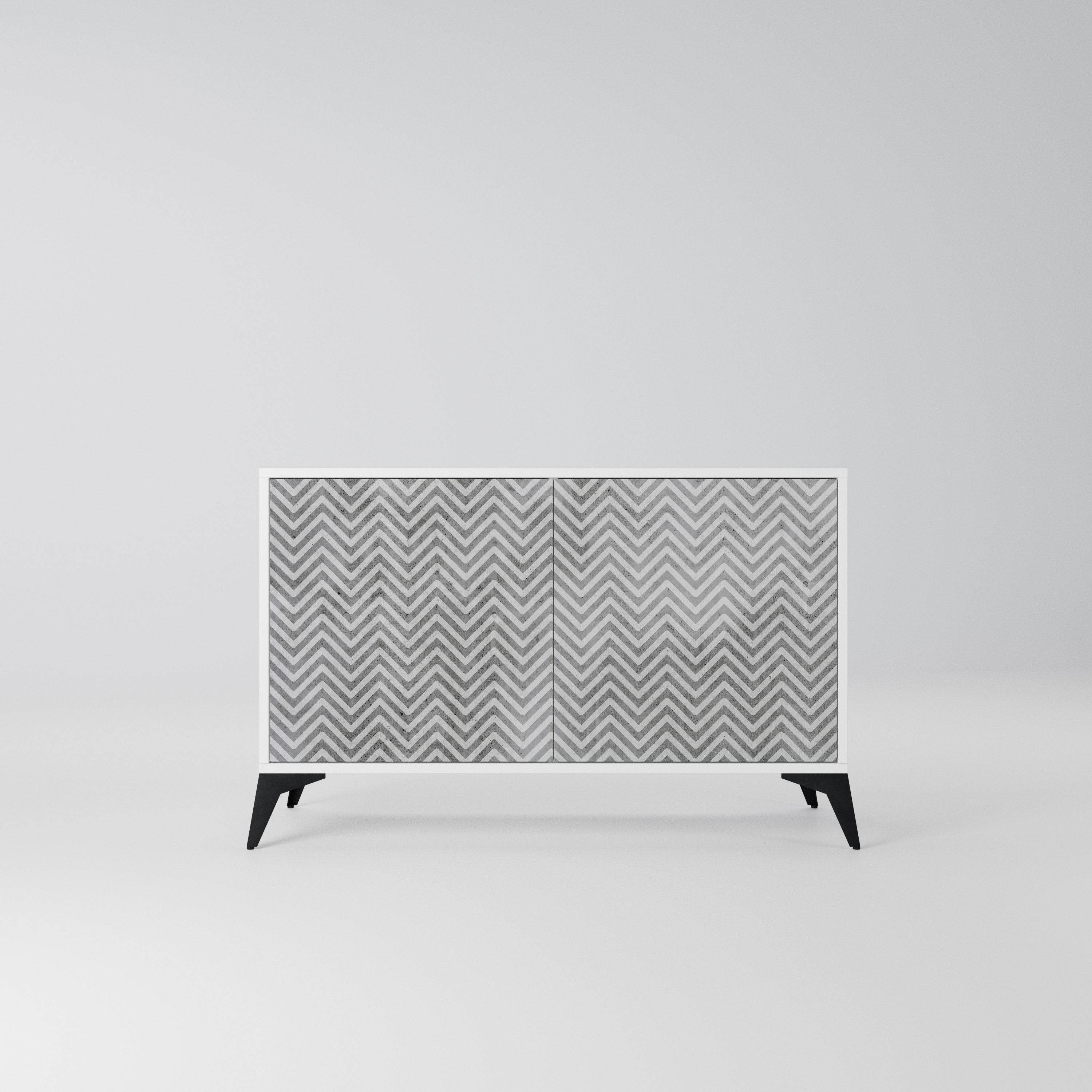 CONCRETE ZIG ZAG Komoda 2-drzwiowa korpus Biały