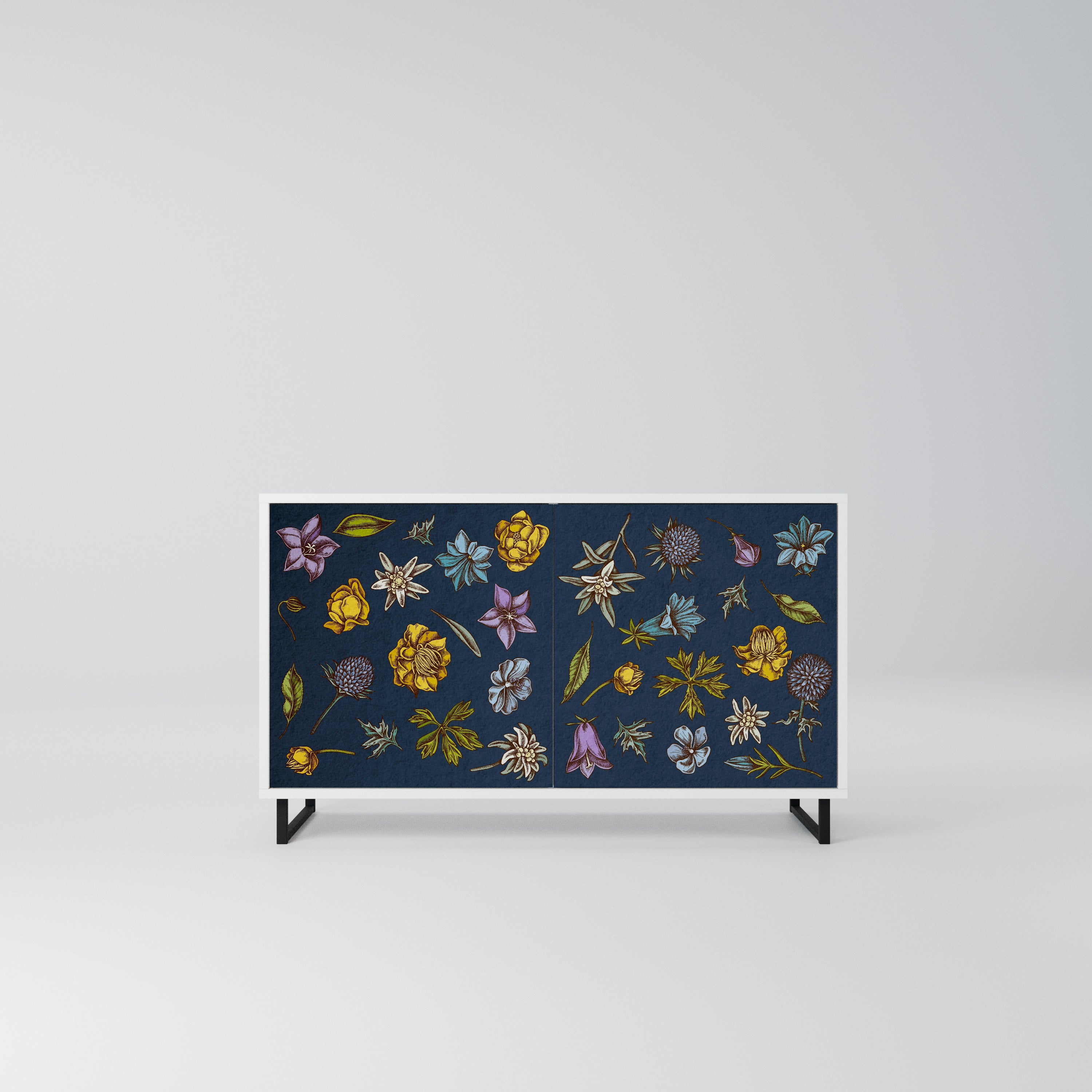 FLOWERS ON NAVY BLUE Komoda 2-drzwiowa korpus Biały