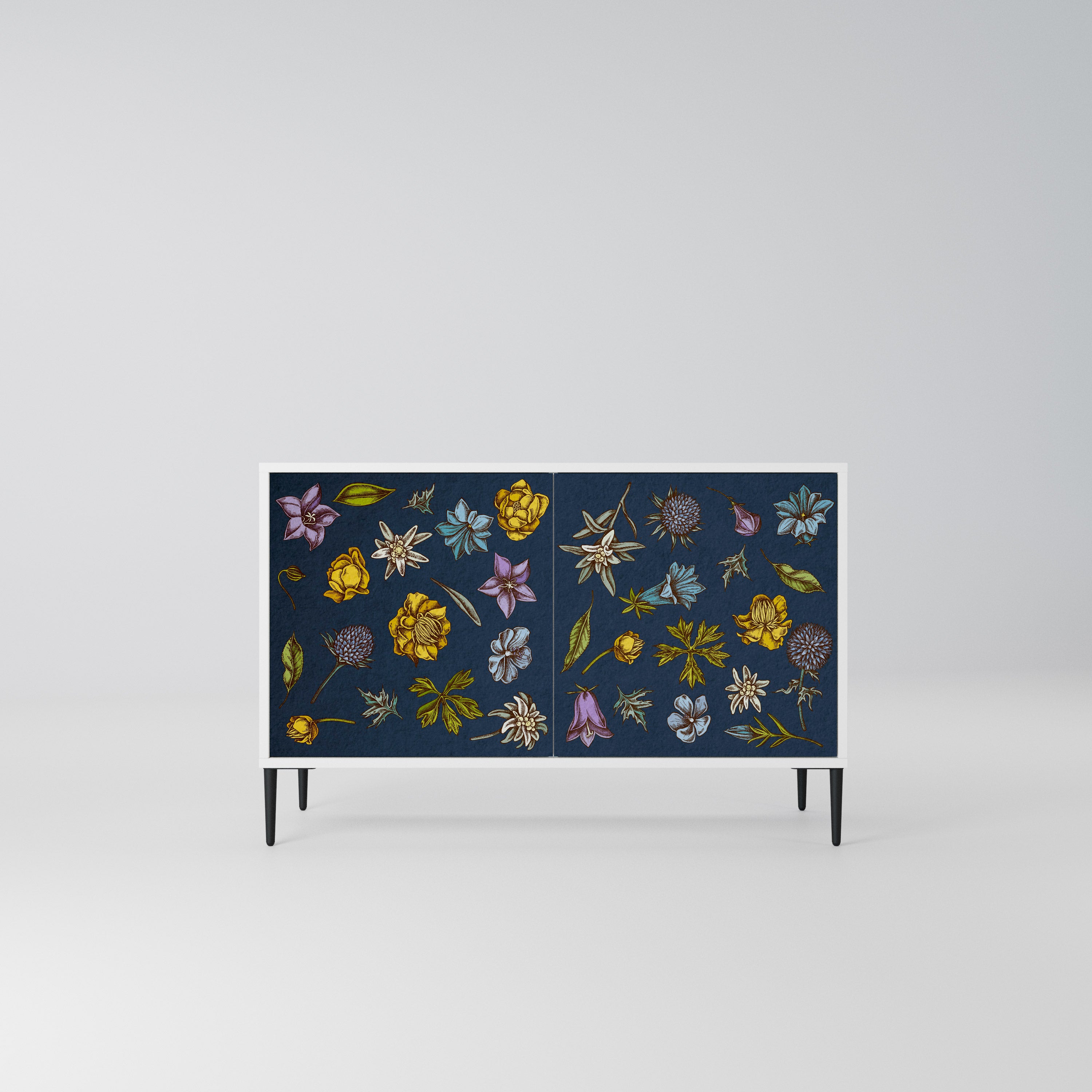 FLOWERS ON NAVY BLUE Komoda 2-drzwiowa korpus Biały