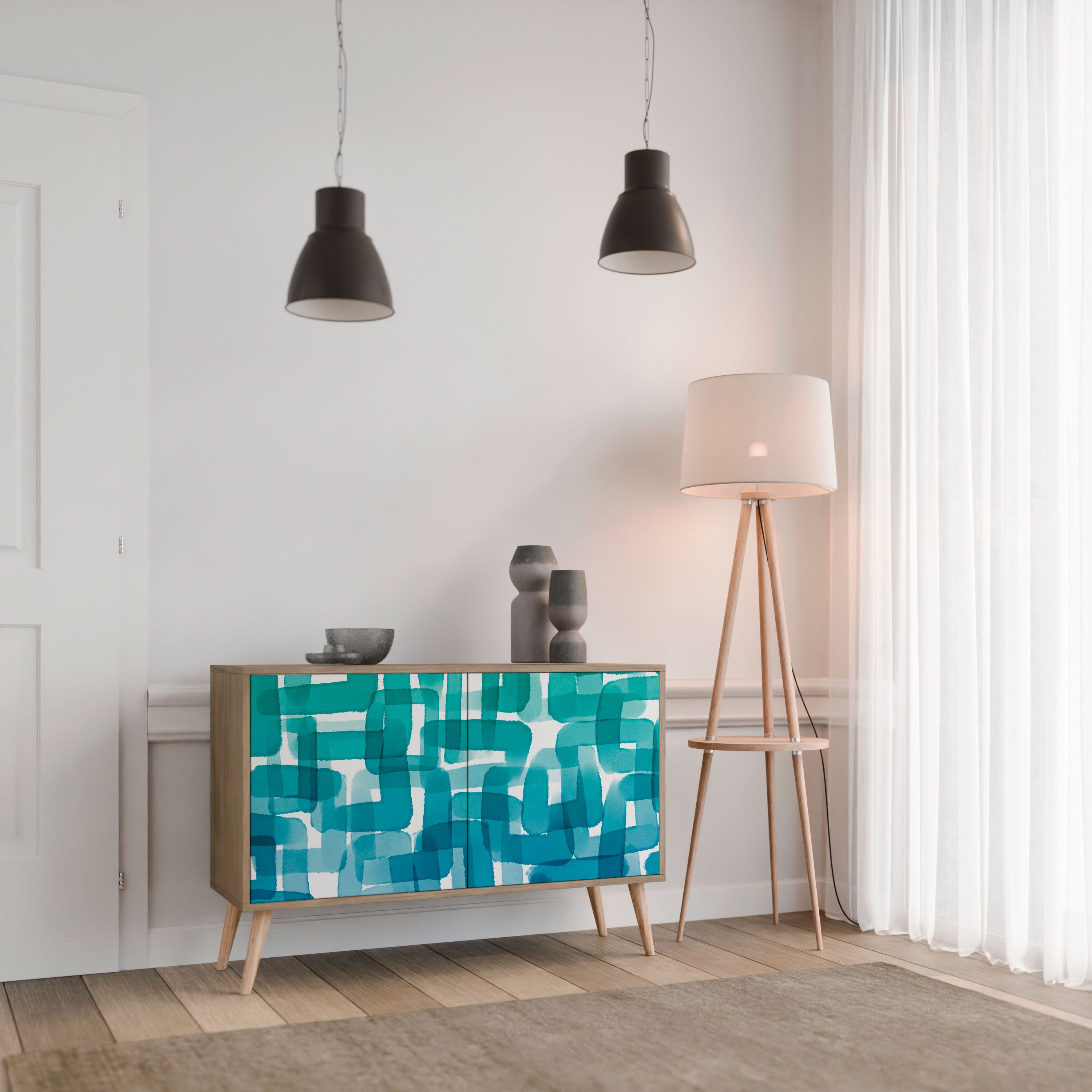 TURQUOISE RECTANGLES Komoda 2-drzwiowa