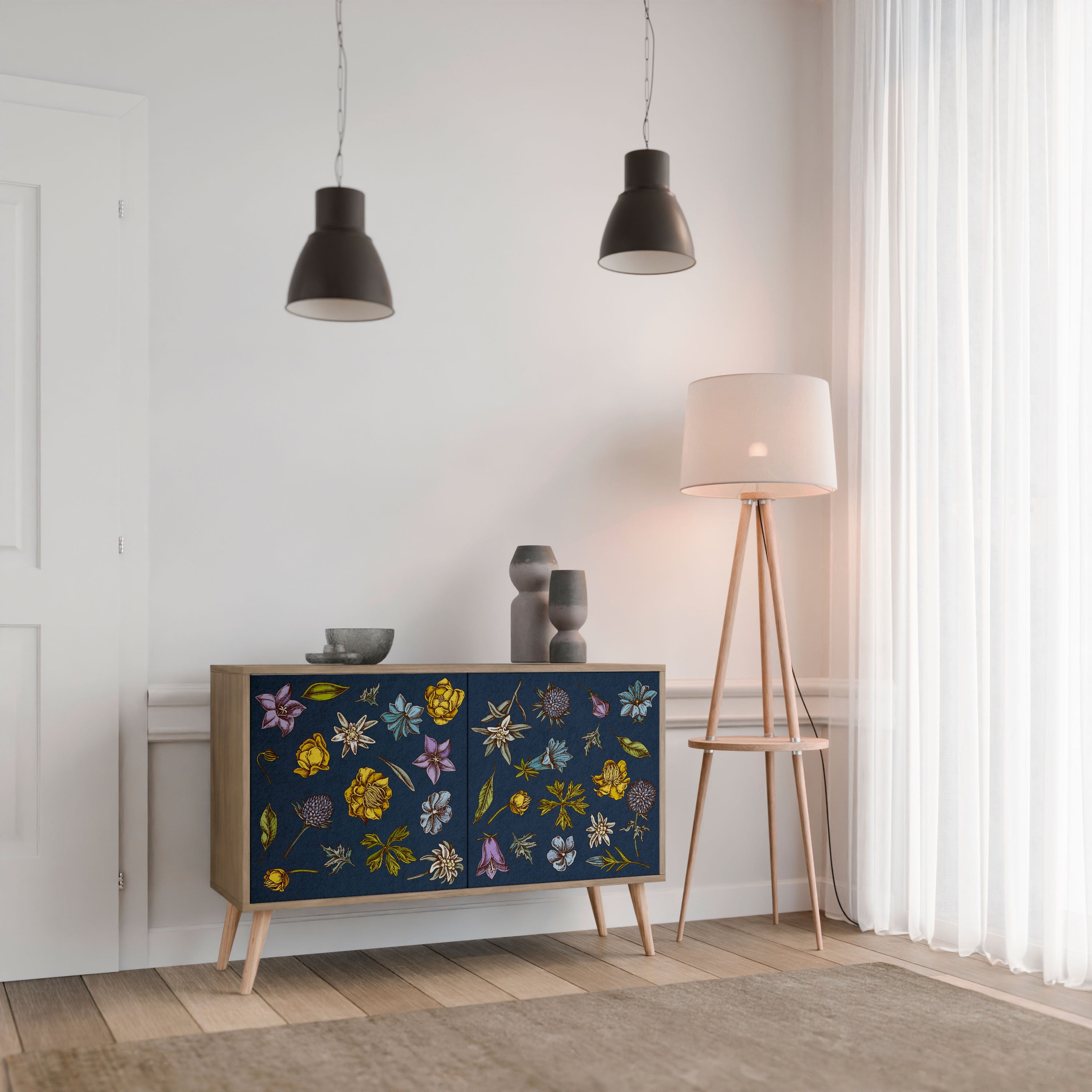 FLOWERS ON NAVY BLUE Komoda 2-drzwiowa
