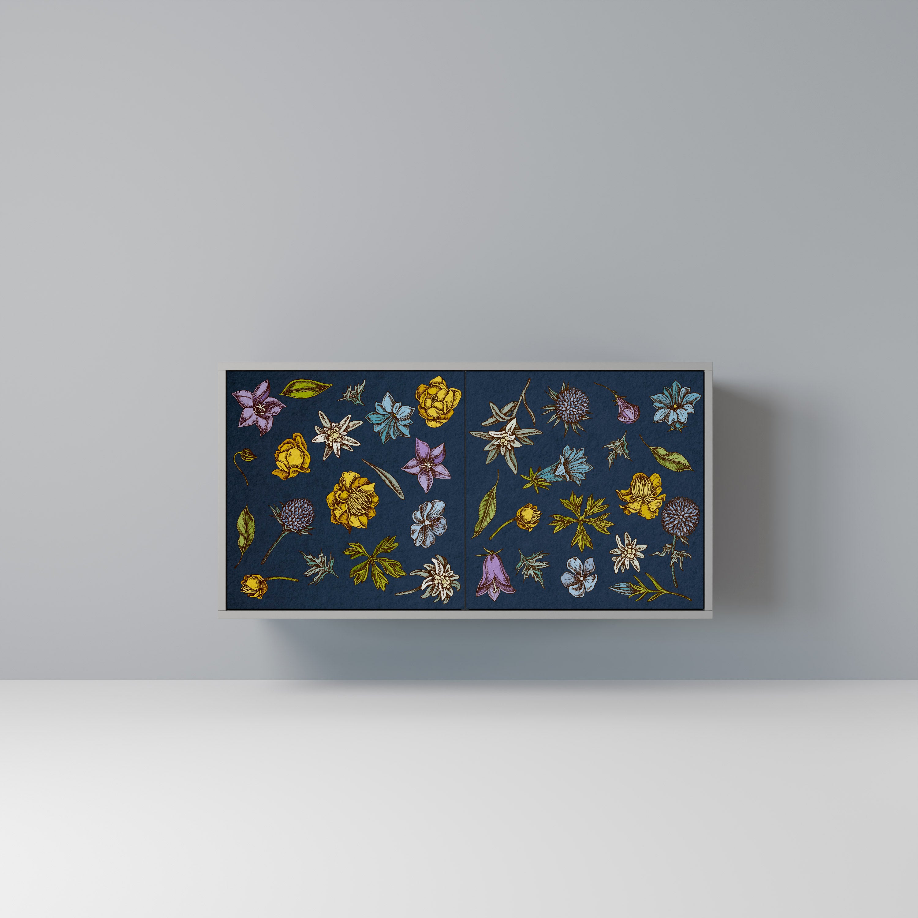 FLOWERS ON NAVY BLUE Komoda 2-drzwiowa korpus Szary