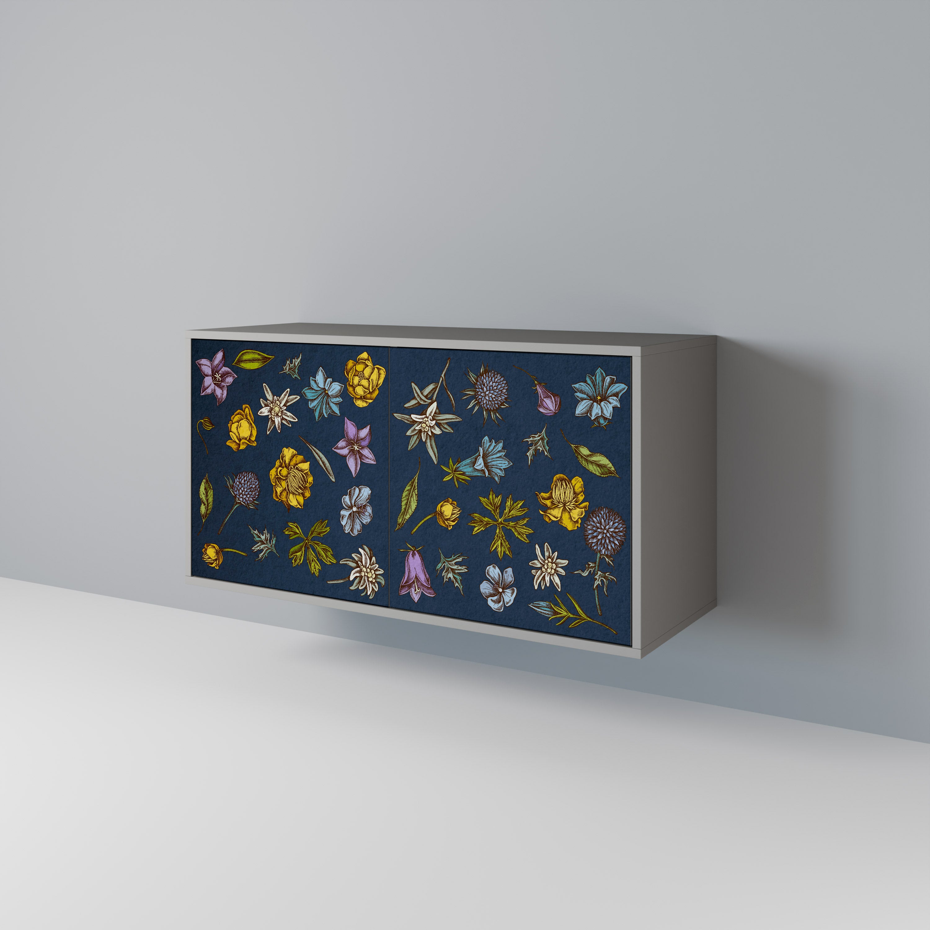 FLOWERS ON NAVY BLUE Komoda 2-drzwiowa korpus Szary