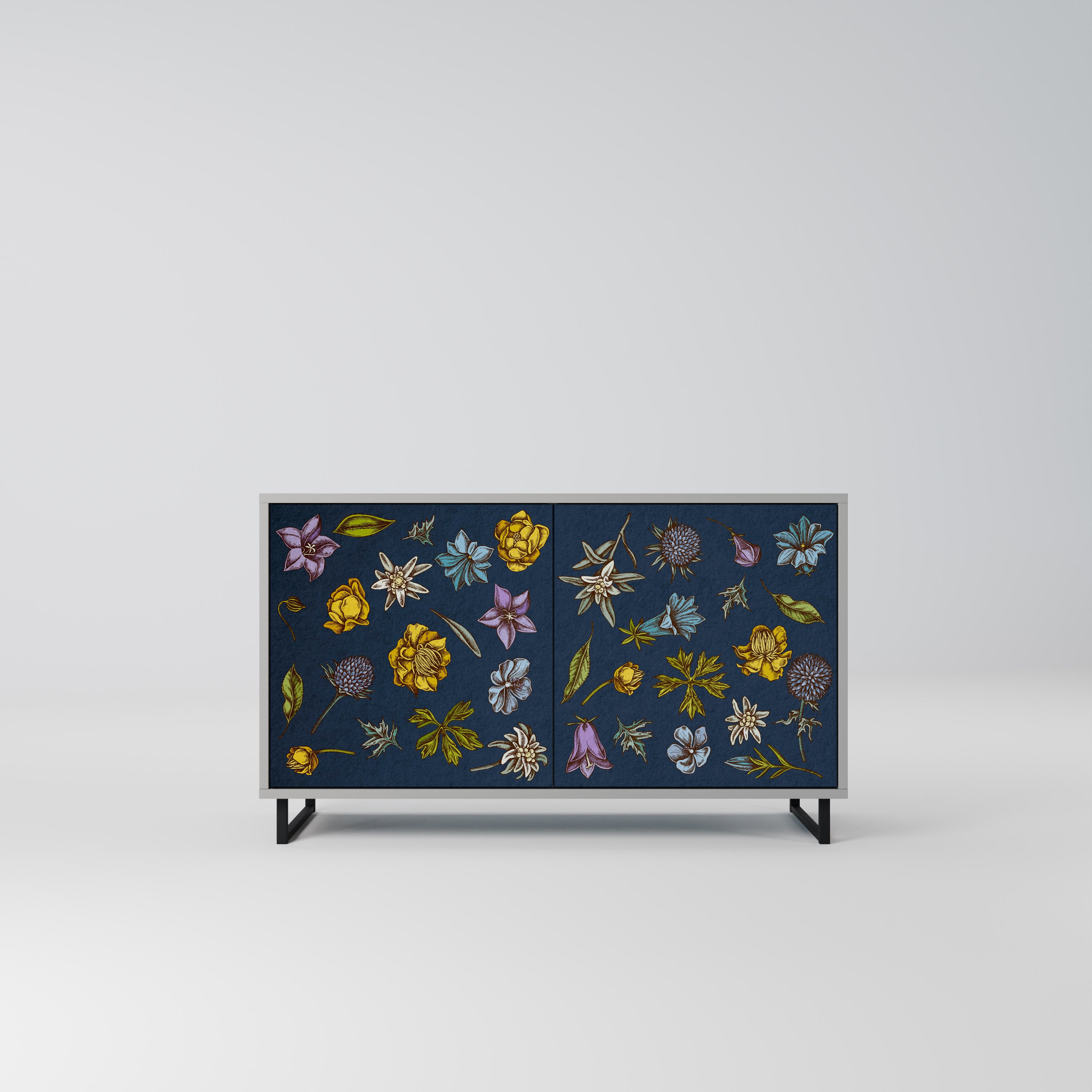 FLOWERS ON NAVY BLUE Komoda 2-drzwiowa korpus Szary