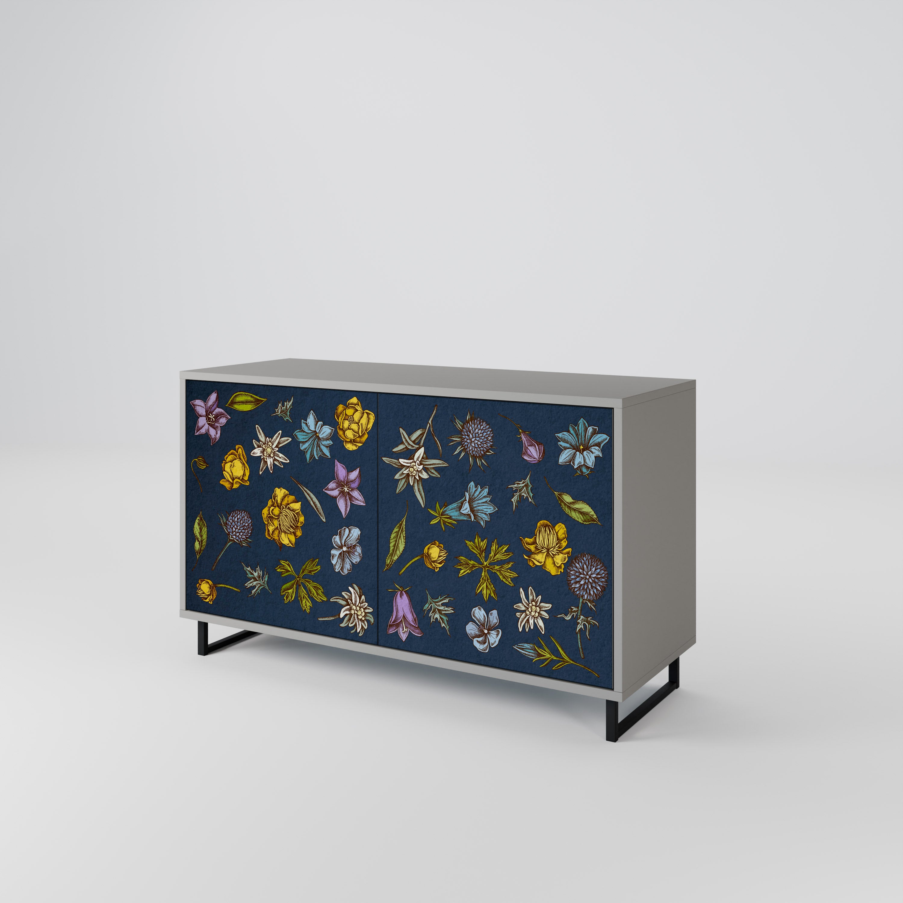 FLOWERS ON NAVY BLUE Komoda 2-drzwiowa korpus Szary