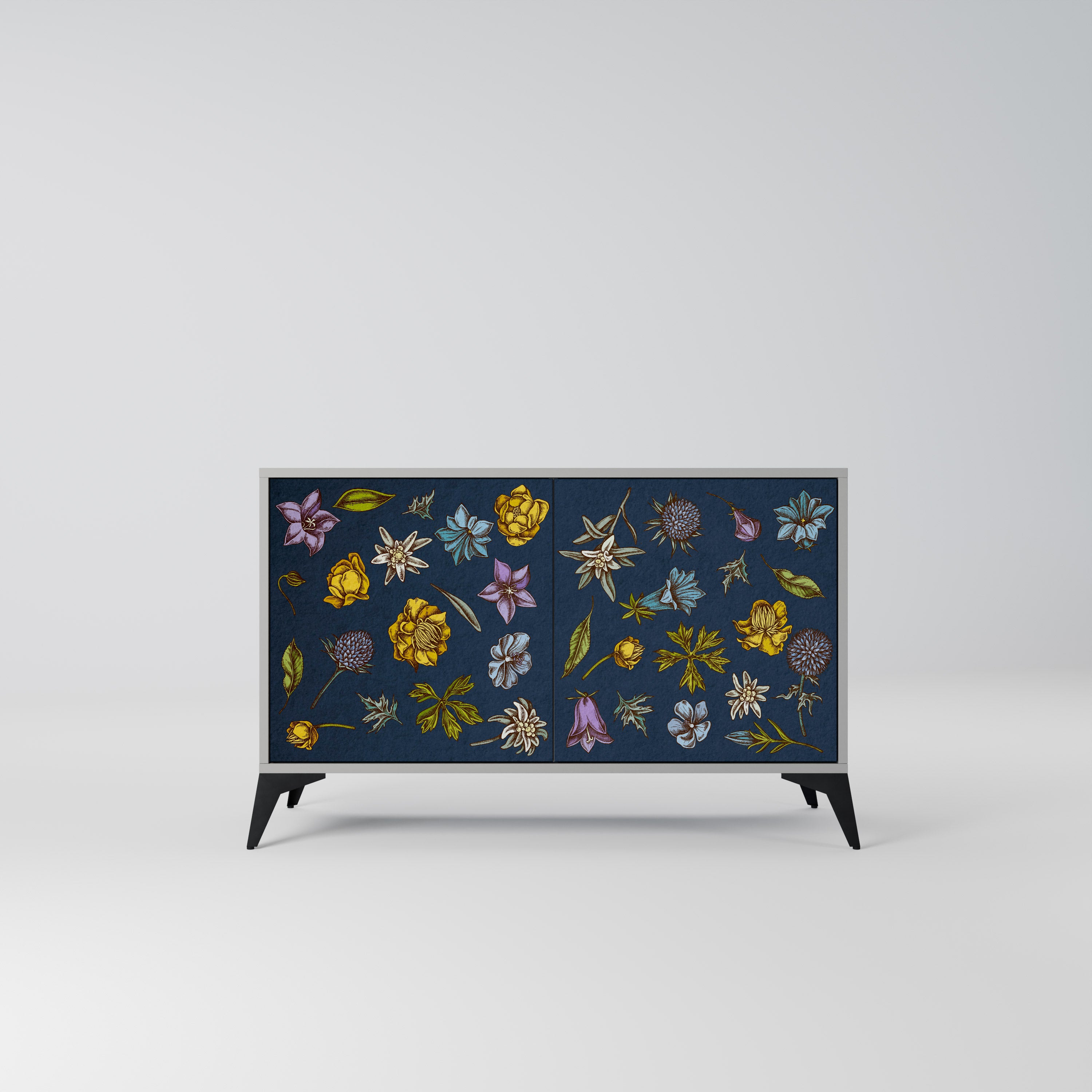 FLOWERS ON NAVY BLUE Komoda 2-drzwiowa korpus Szary