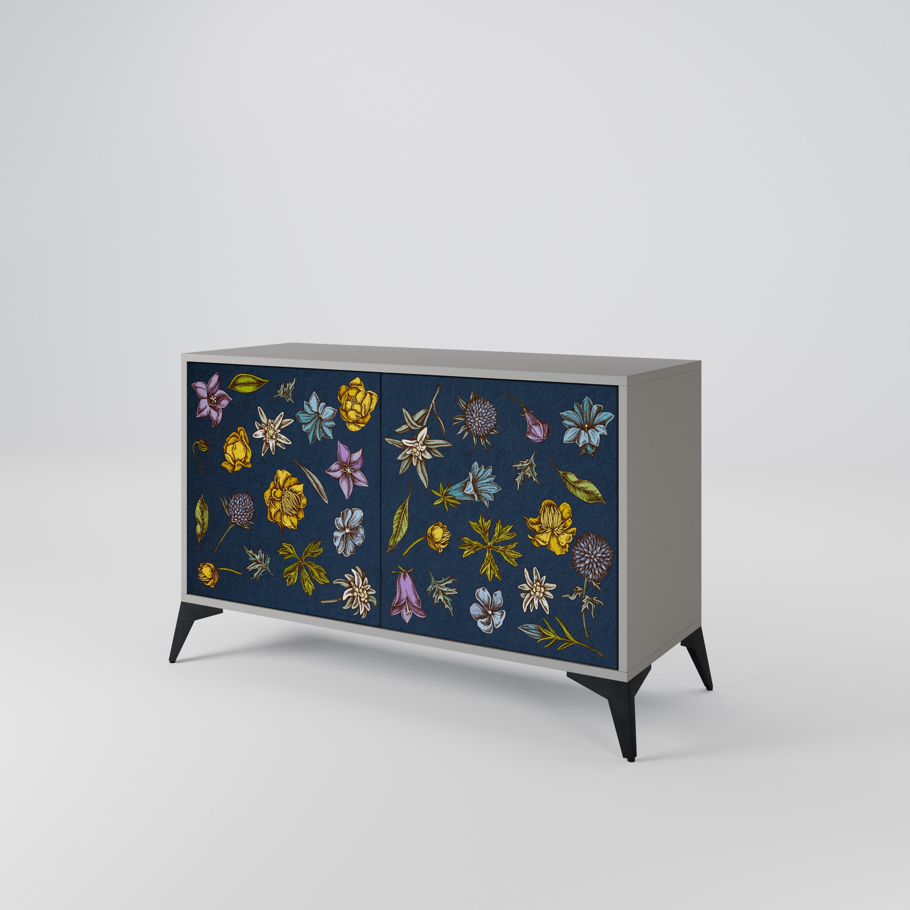 FLOWERS ON NAVY BLUE Komoda 2-drzwiowa korpus Szary
