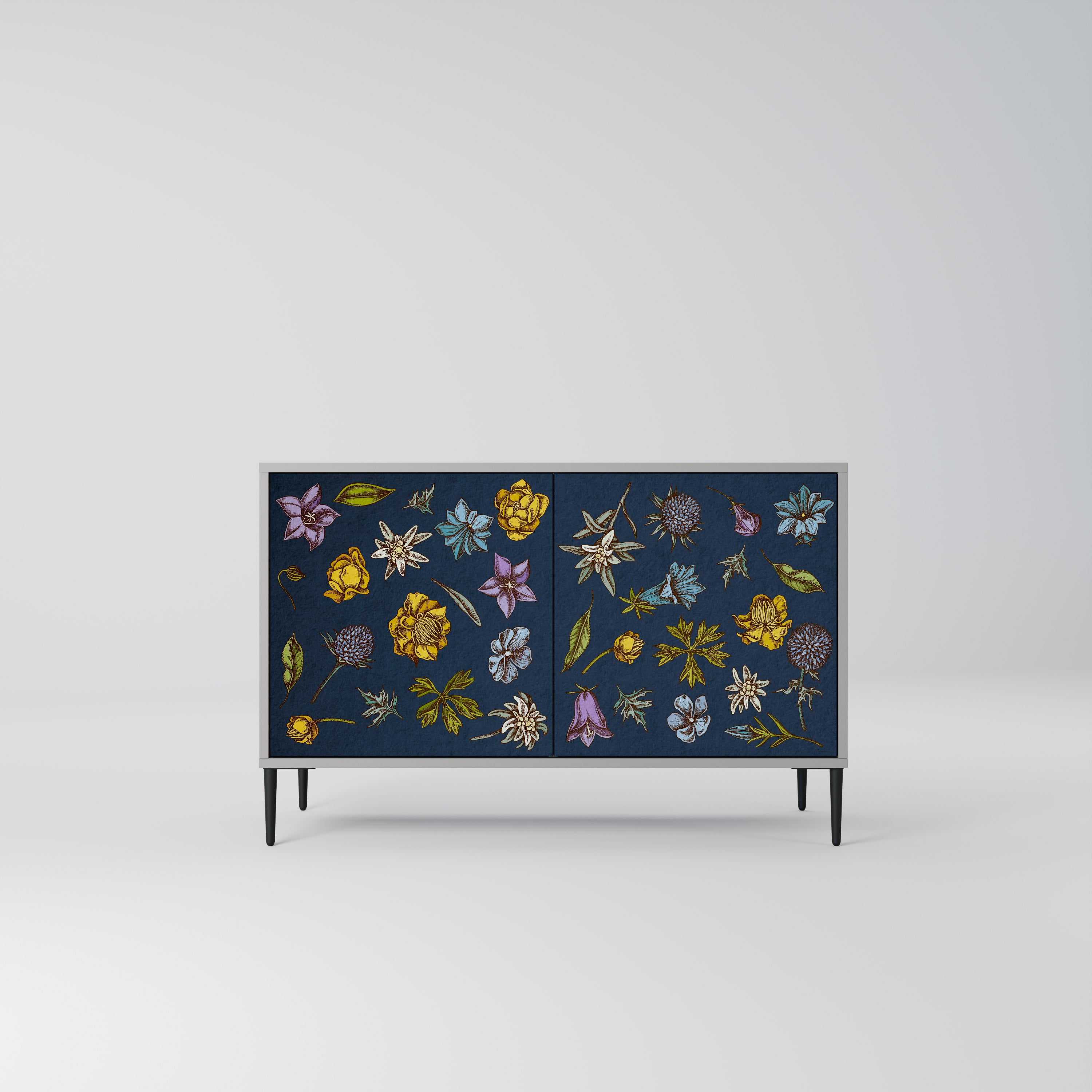 FLOWERS ON NAVY BLUE Komoda 2-drzwiowa korpus Szary