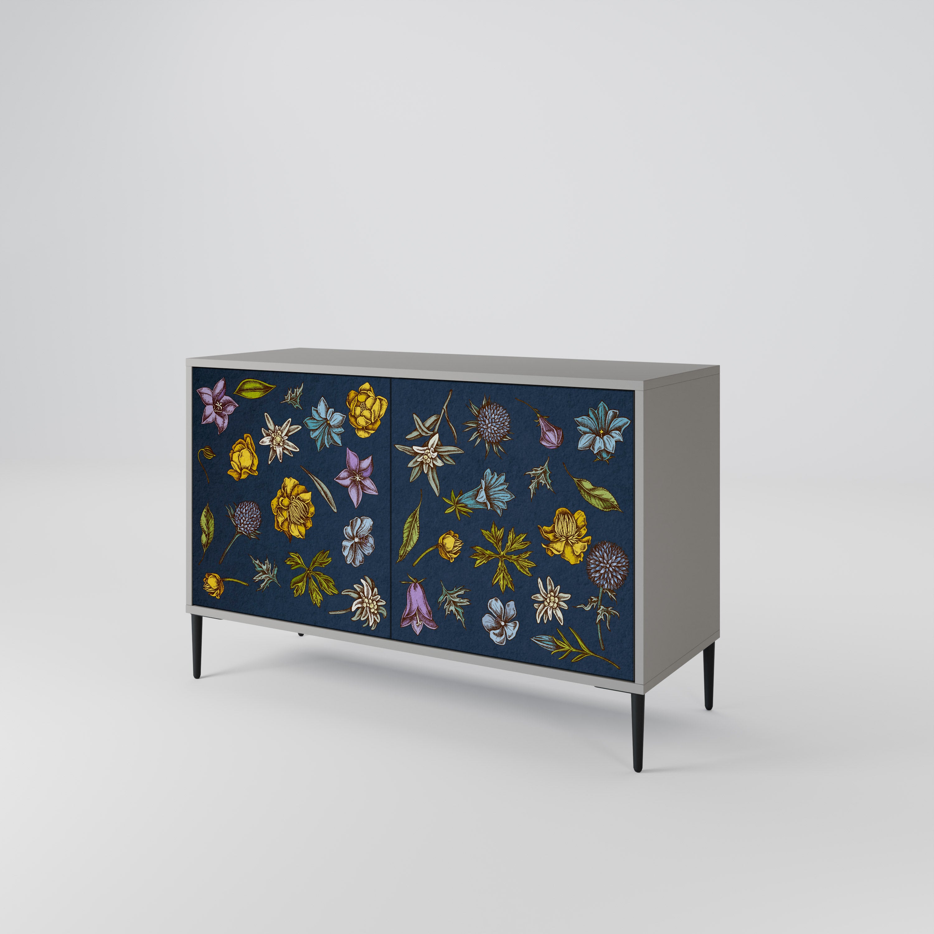 FLOWERS ON NAVY BLUE Komoda 2-drzwiowa korpus Szary