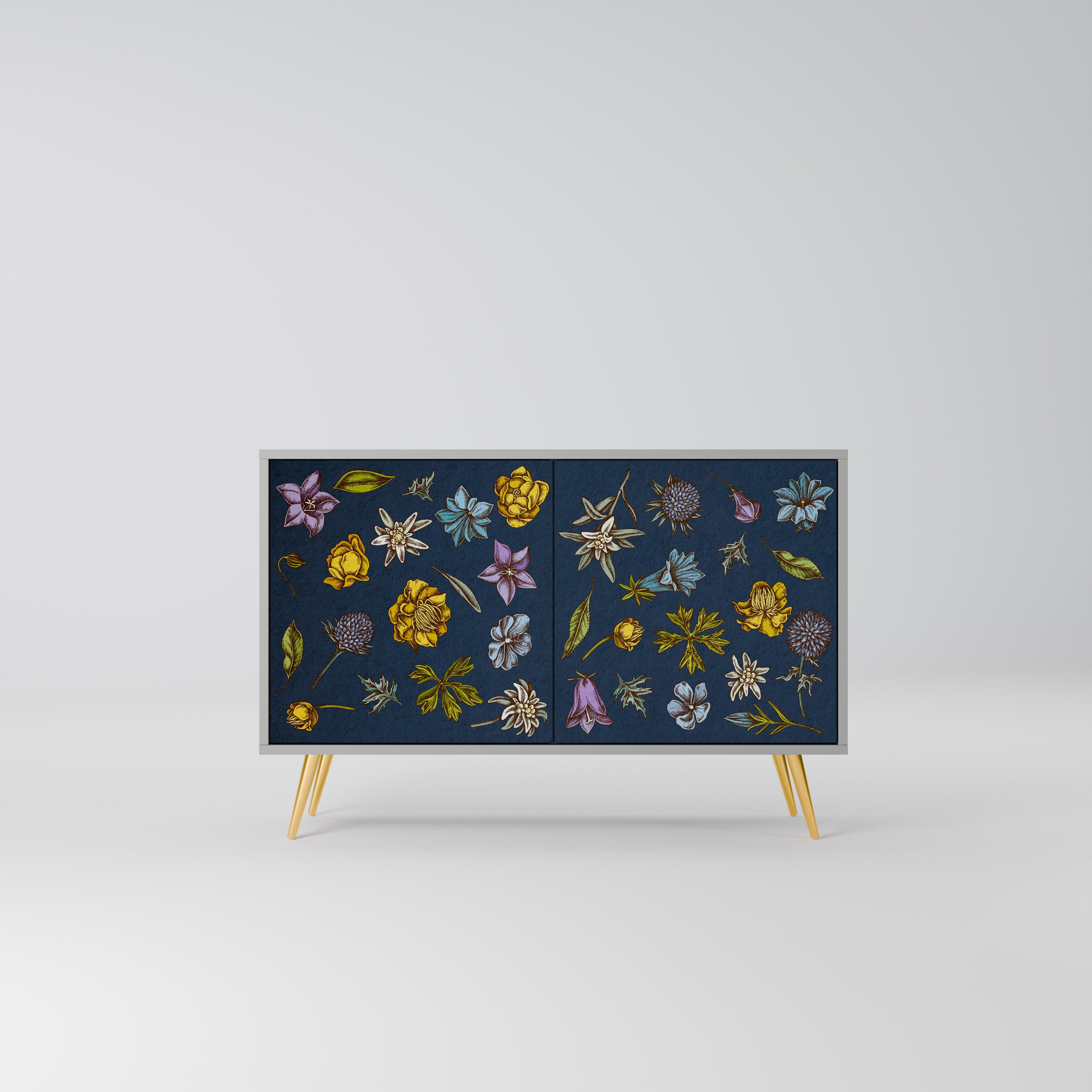 FLOWERS ON NAVY BLUE Komoda 2-drzwiowa korpus Szary