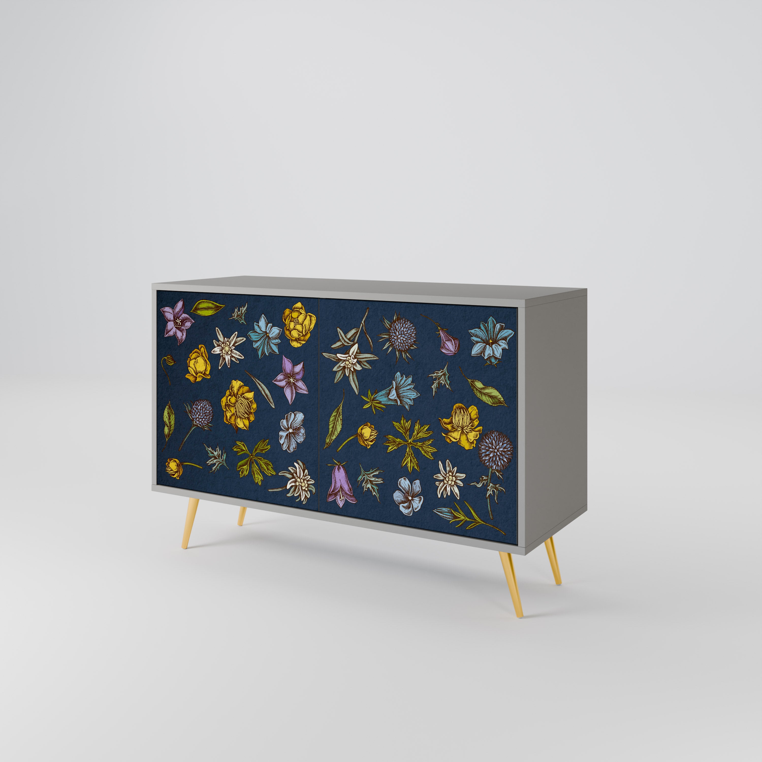 FLOWERS ON NAVY BLUE Komoda 2-drzwiowa korpus Szary
