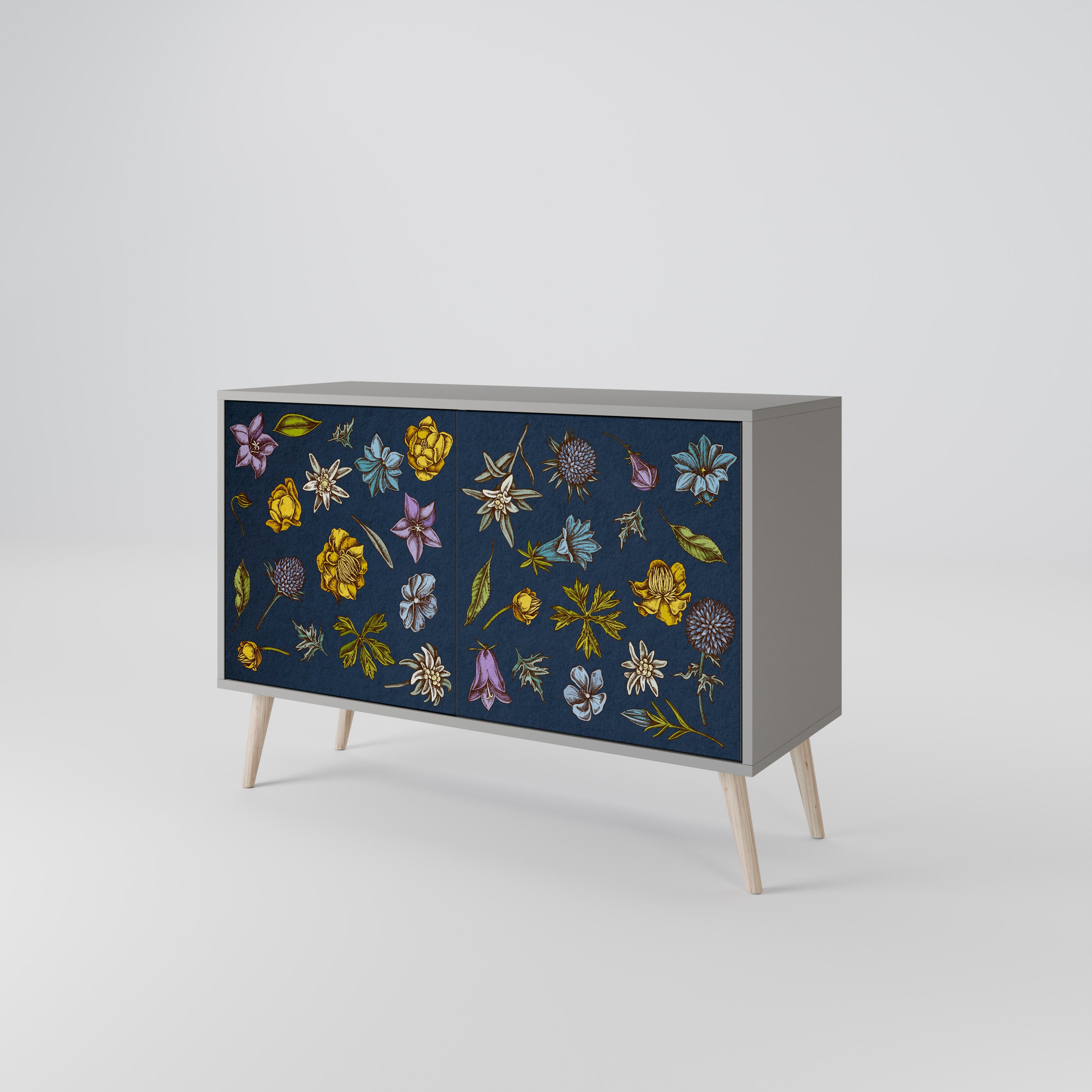 FLOWERS ON NAVY BLUE Komoda 2-drzwiowa korpus Szary