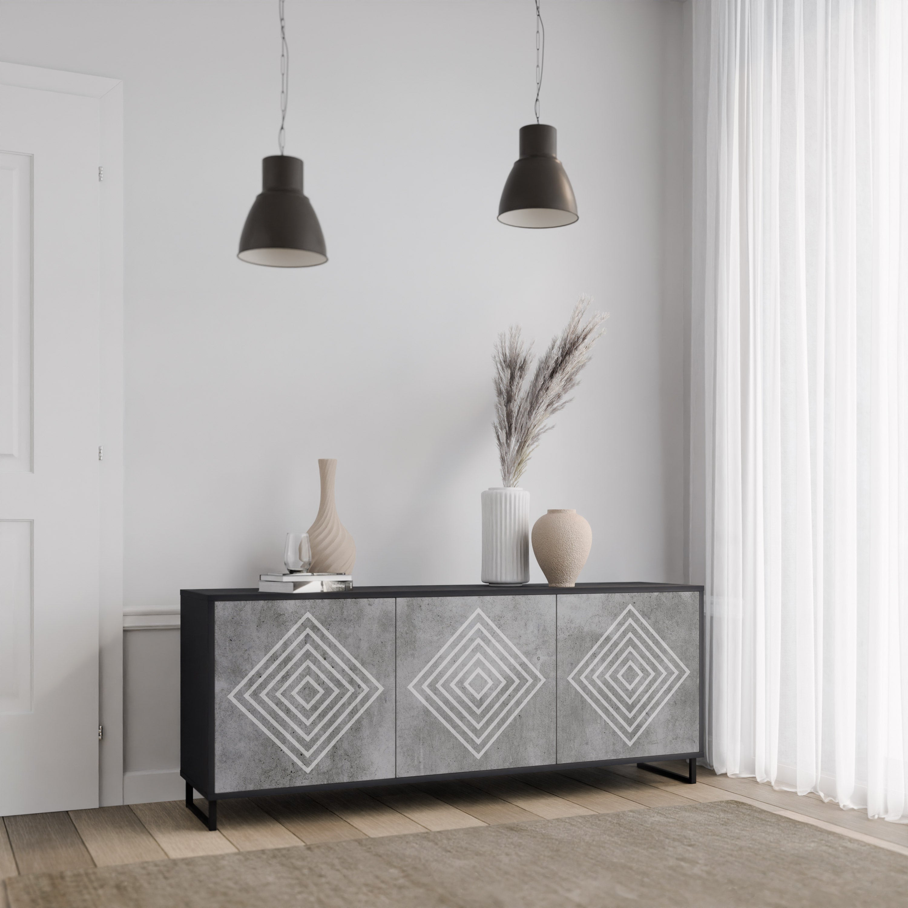 POLYGONAL ARTISTRY Komoda 3-drzwiowa korpus Czarny