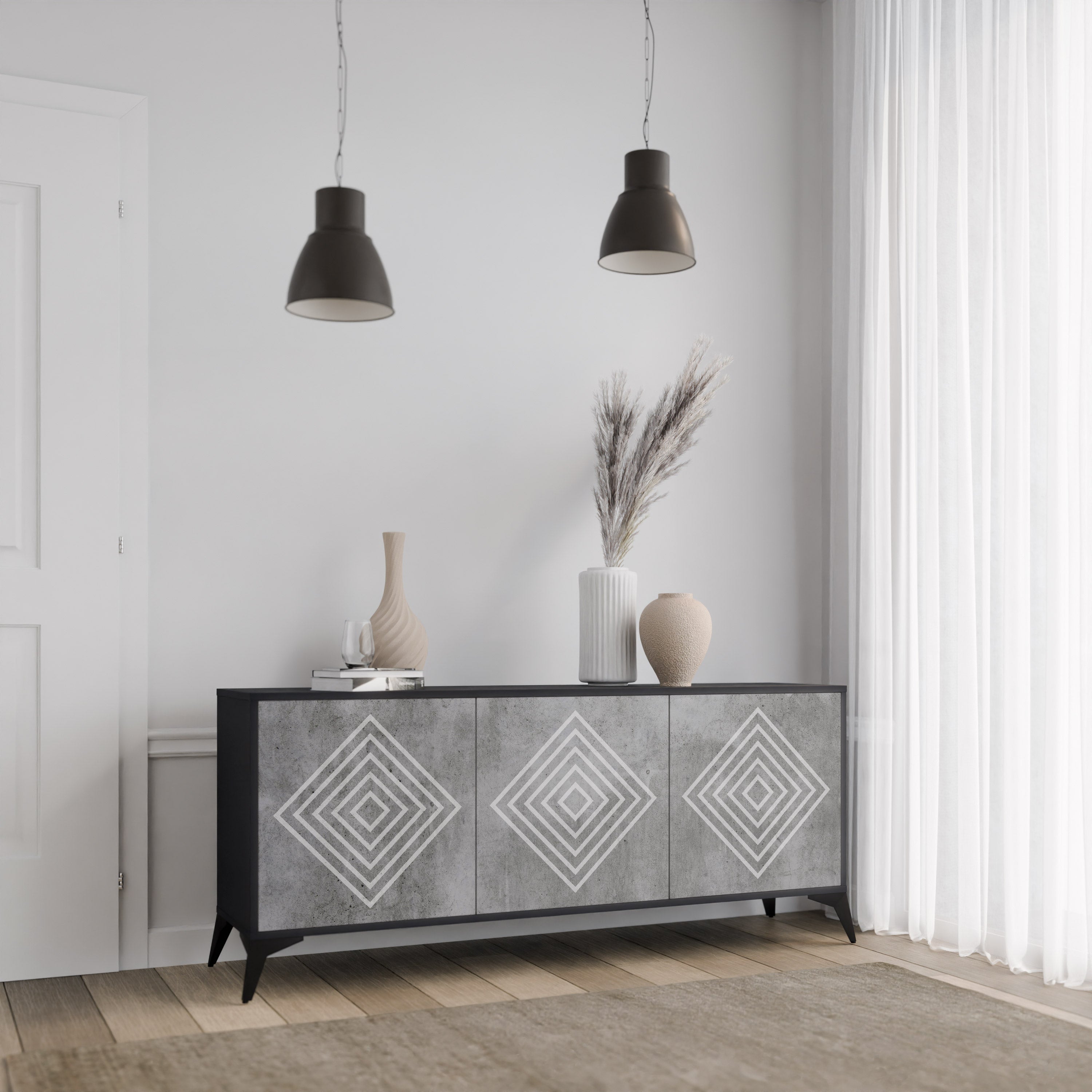 POLYGONAL ARTISTRY Komoda 3-drzwiowa korpus Czarny