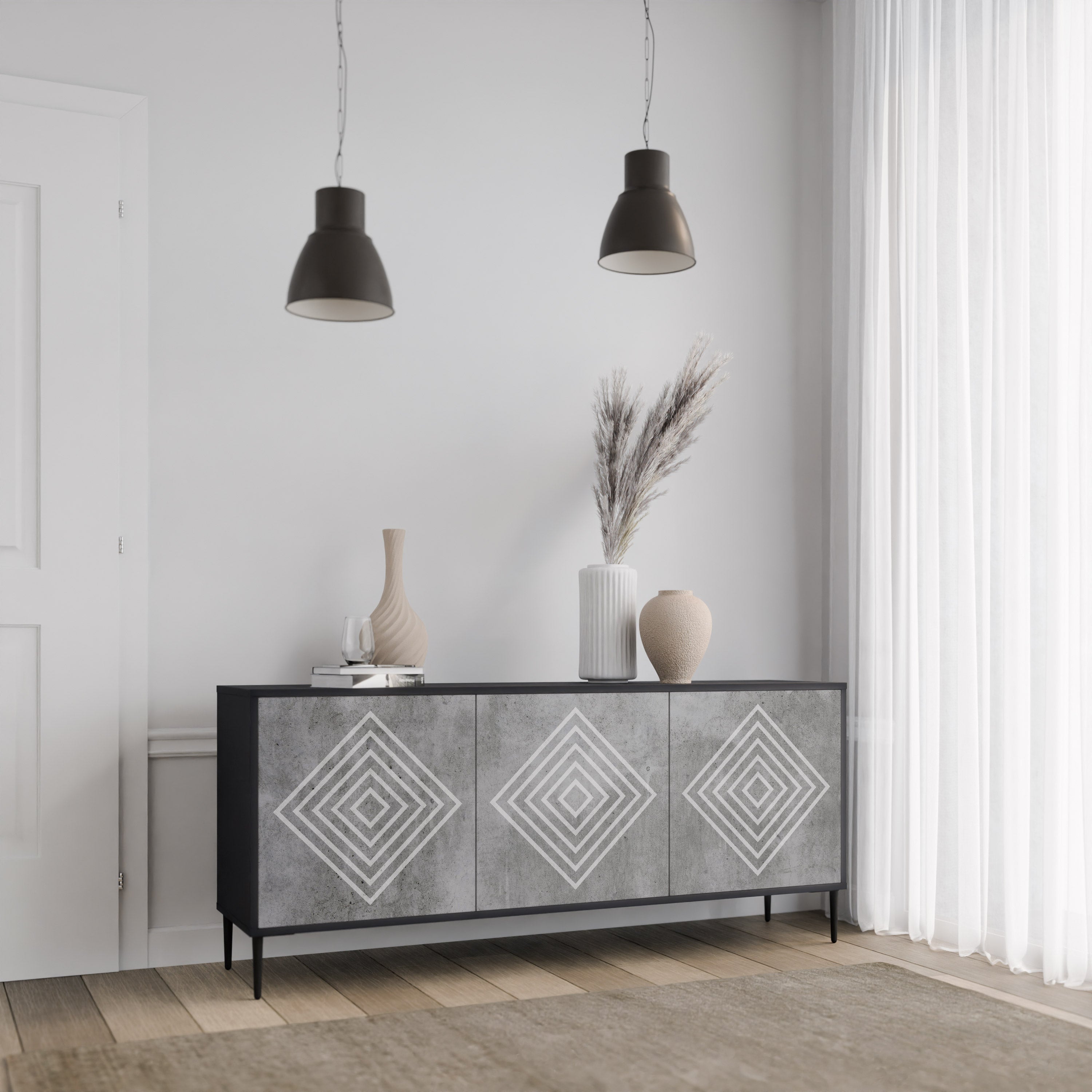 POLYGONAL ARTISTRY Komoda 3-drzwiowa korpus Czarny