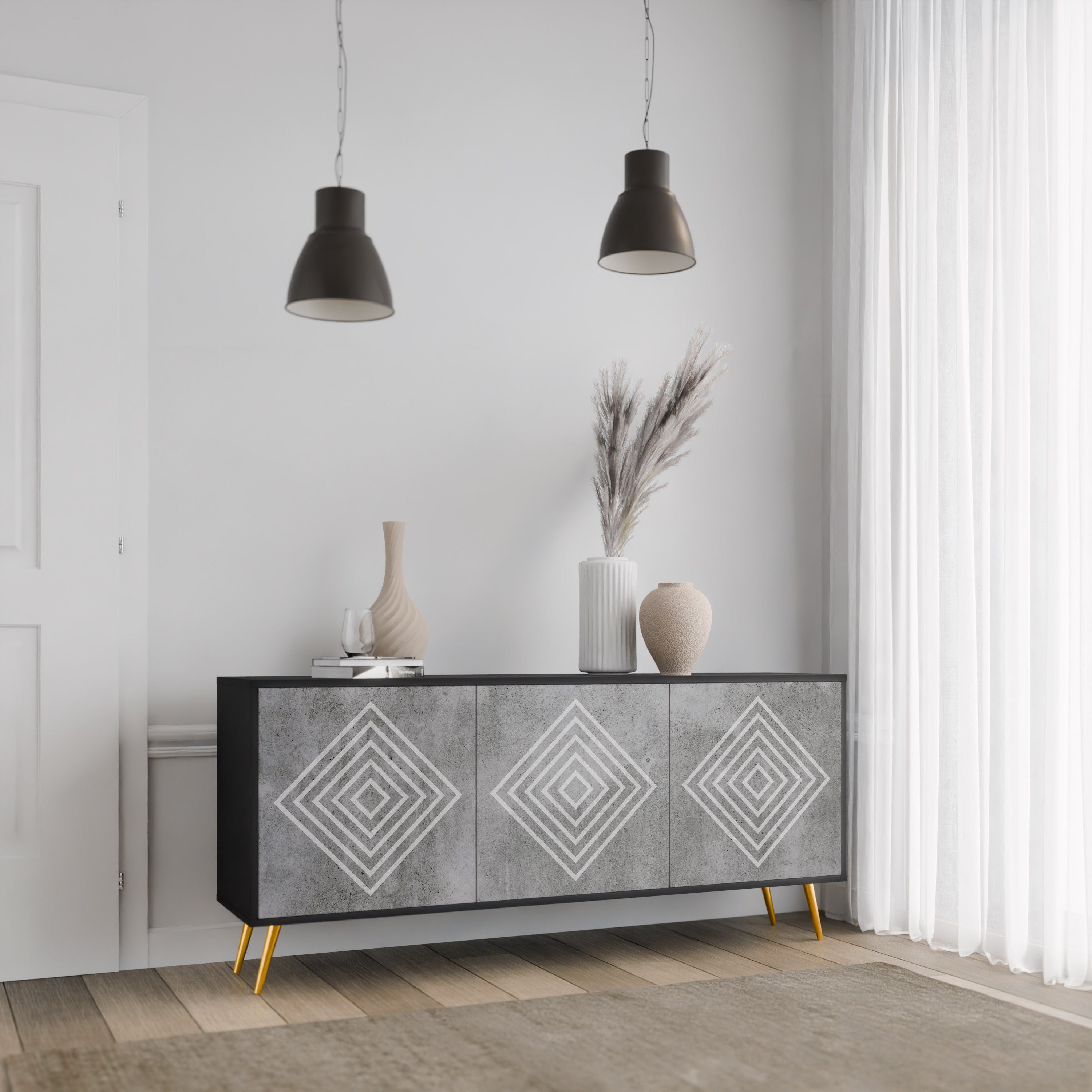 POLYGONAL ARTISTRY Komoda 3-drzwiowa korpus Czarny