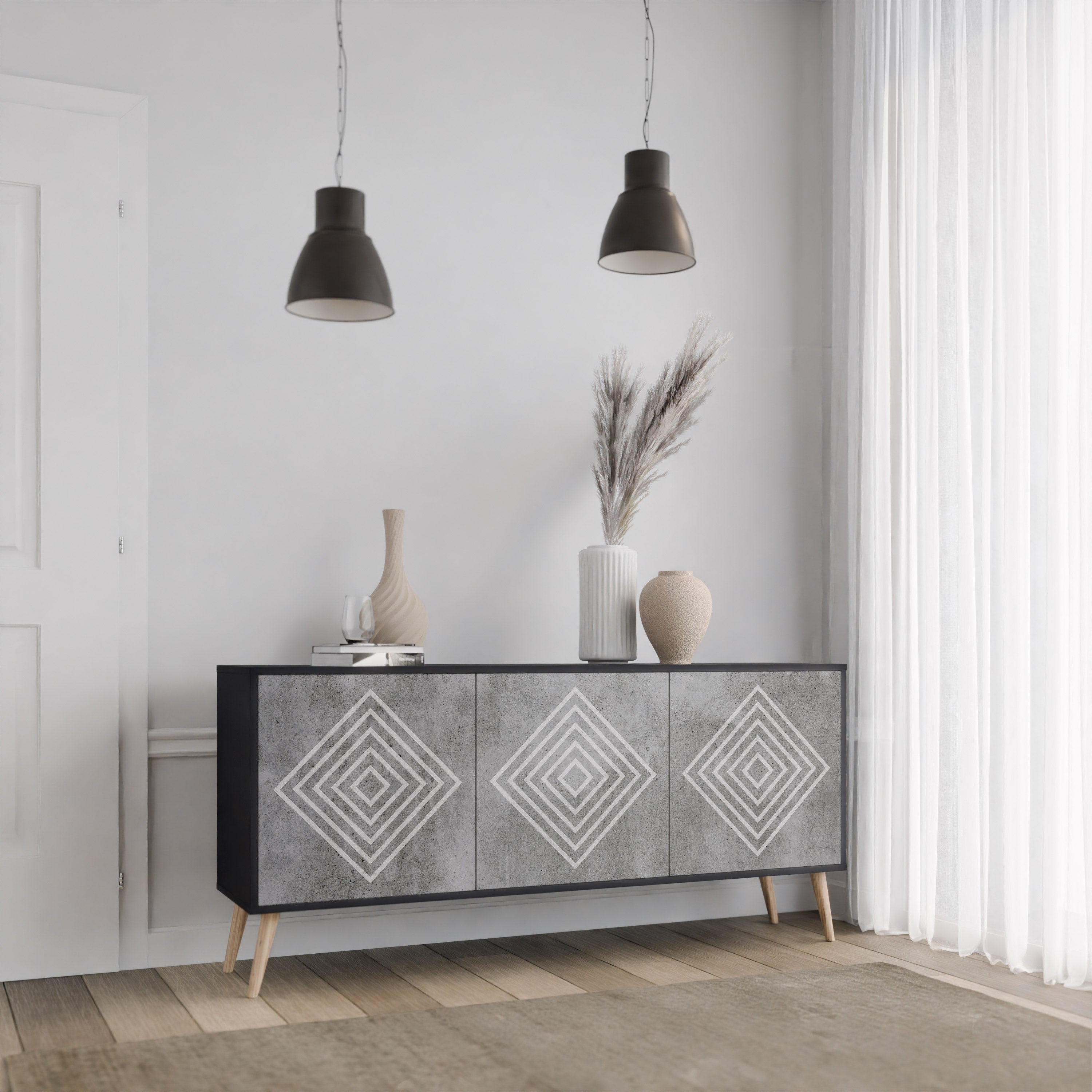 POLYGONAL ARTISTRY Komoda 3-drzwiowa korpus Czarny