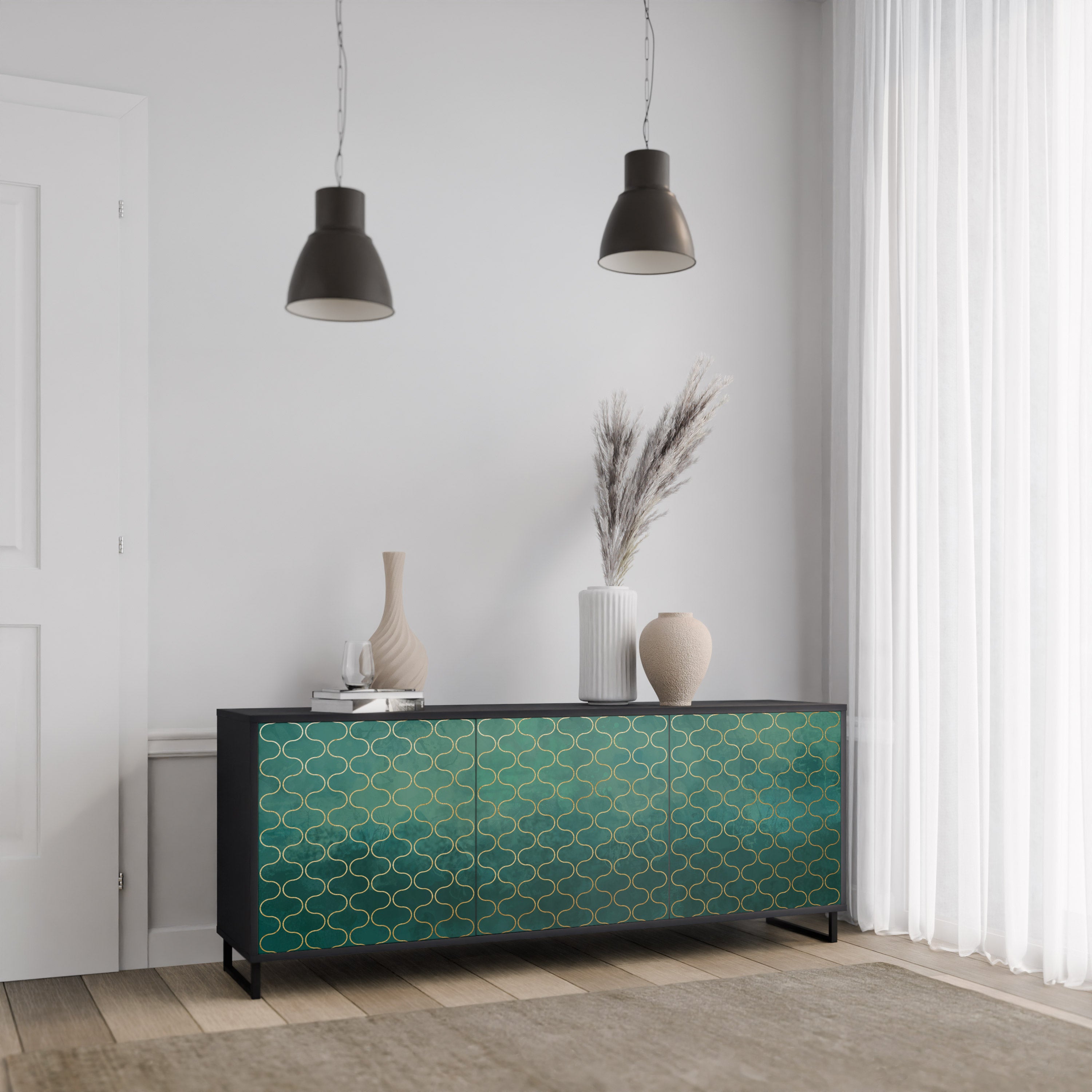 TESSELATED GREENERY Komoda 3-drzwiowa korpus Czarny