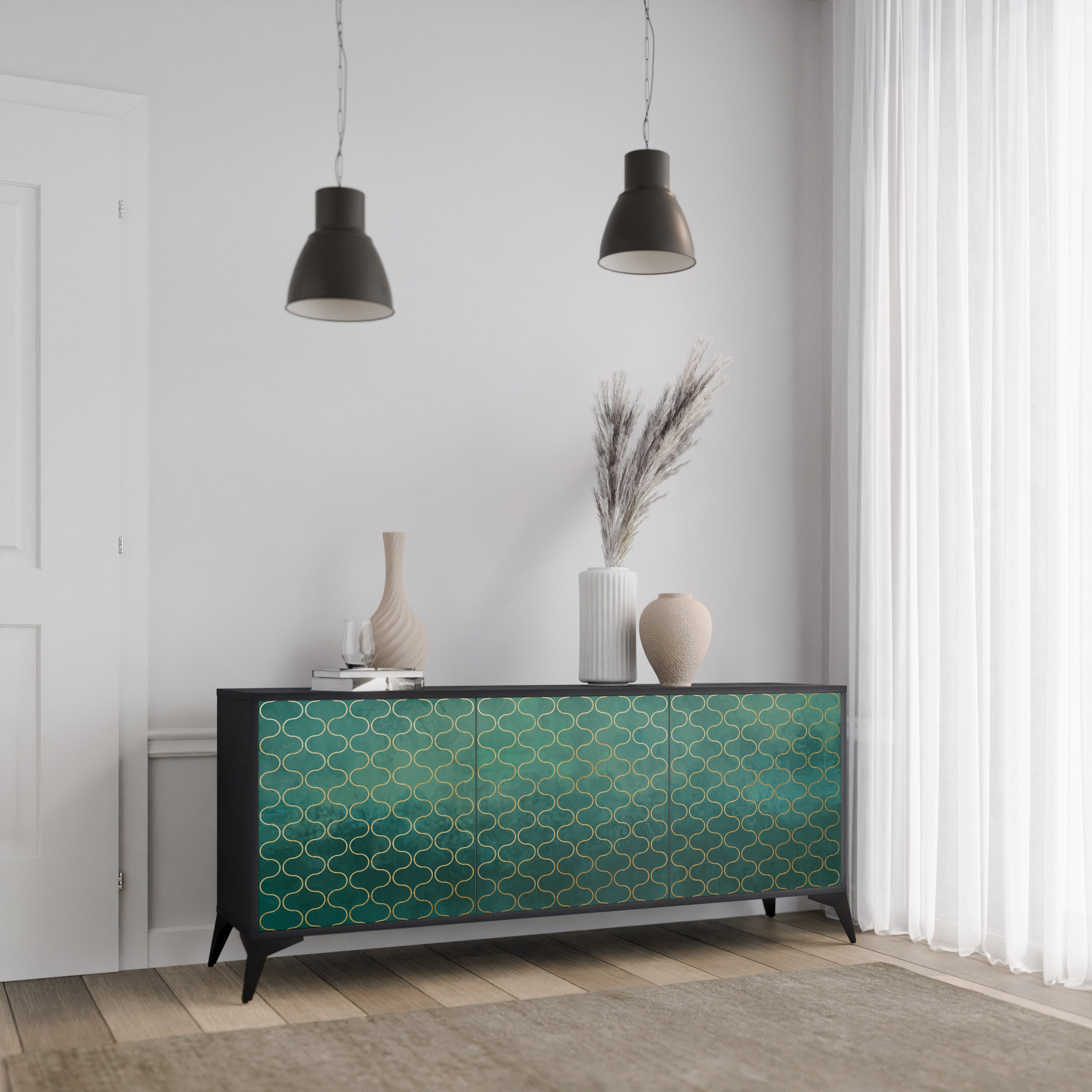 TESSELATED GREENERY Komoda 3-drzwiowa korpus Czarny