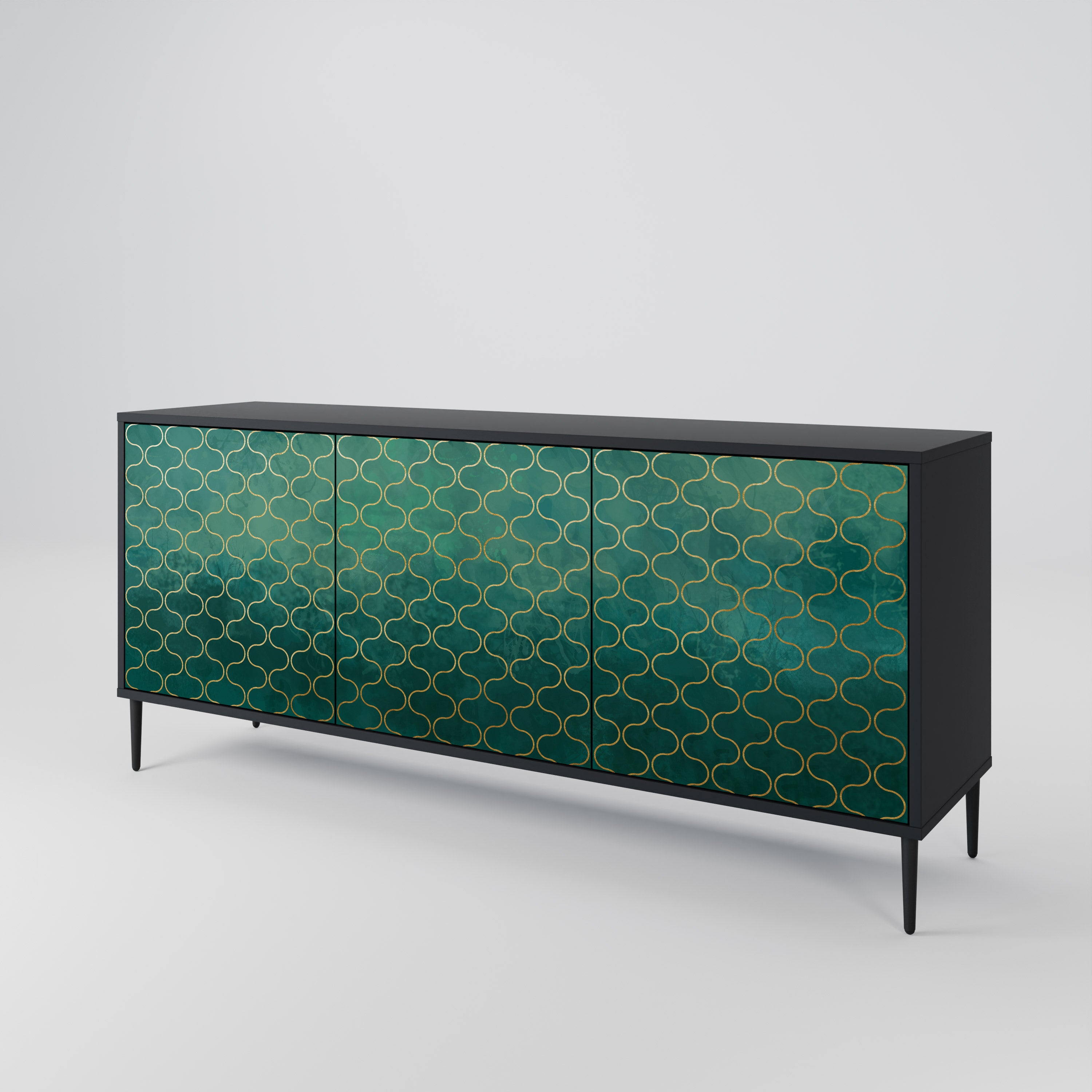 TESSELATED GREENERY Komoda 3-drzwiowa korpus Czarny