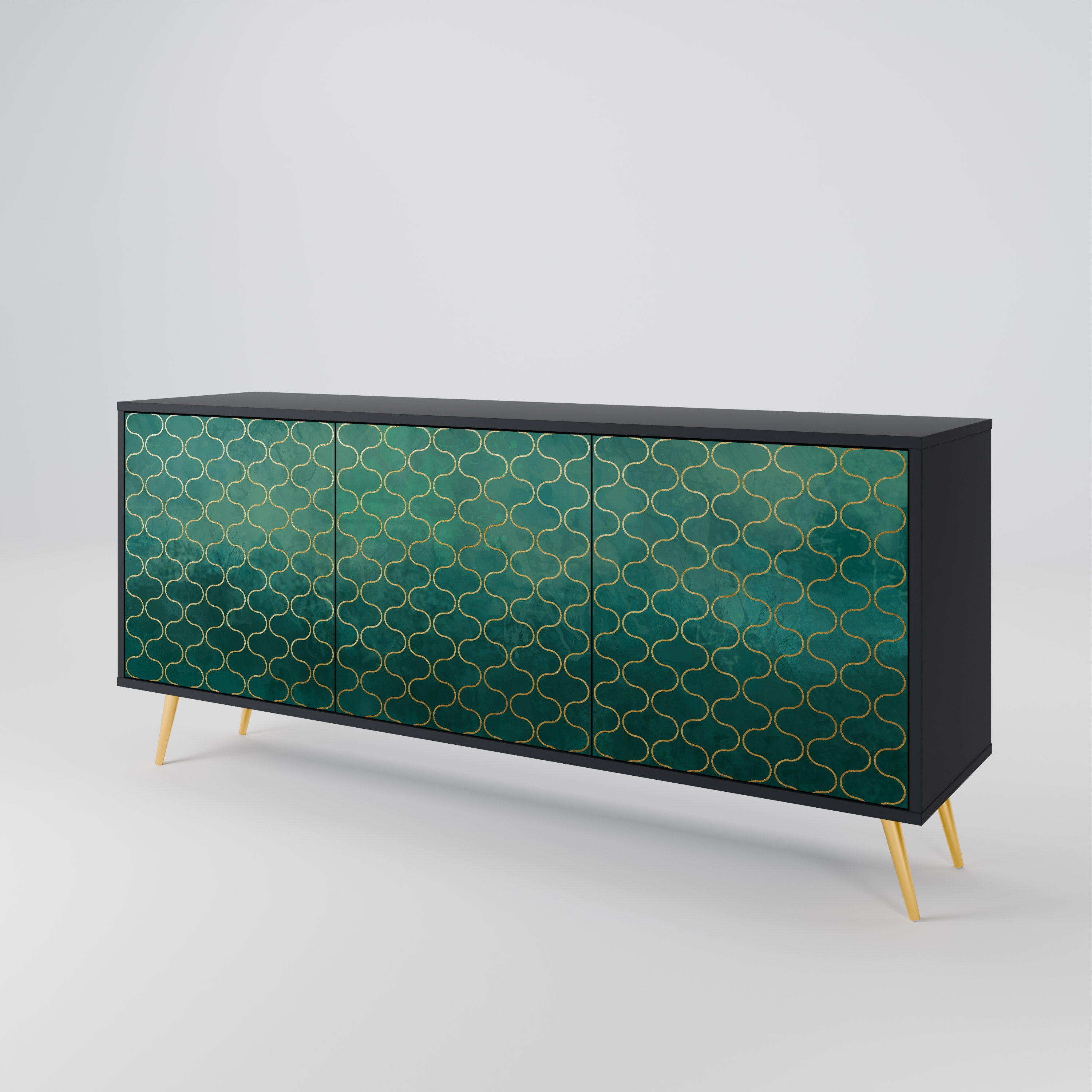 TESSELATED GREENERY Komoda 3-drzwiowa korpus Czarny