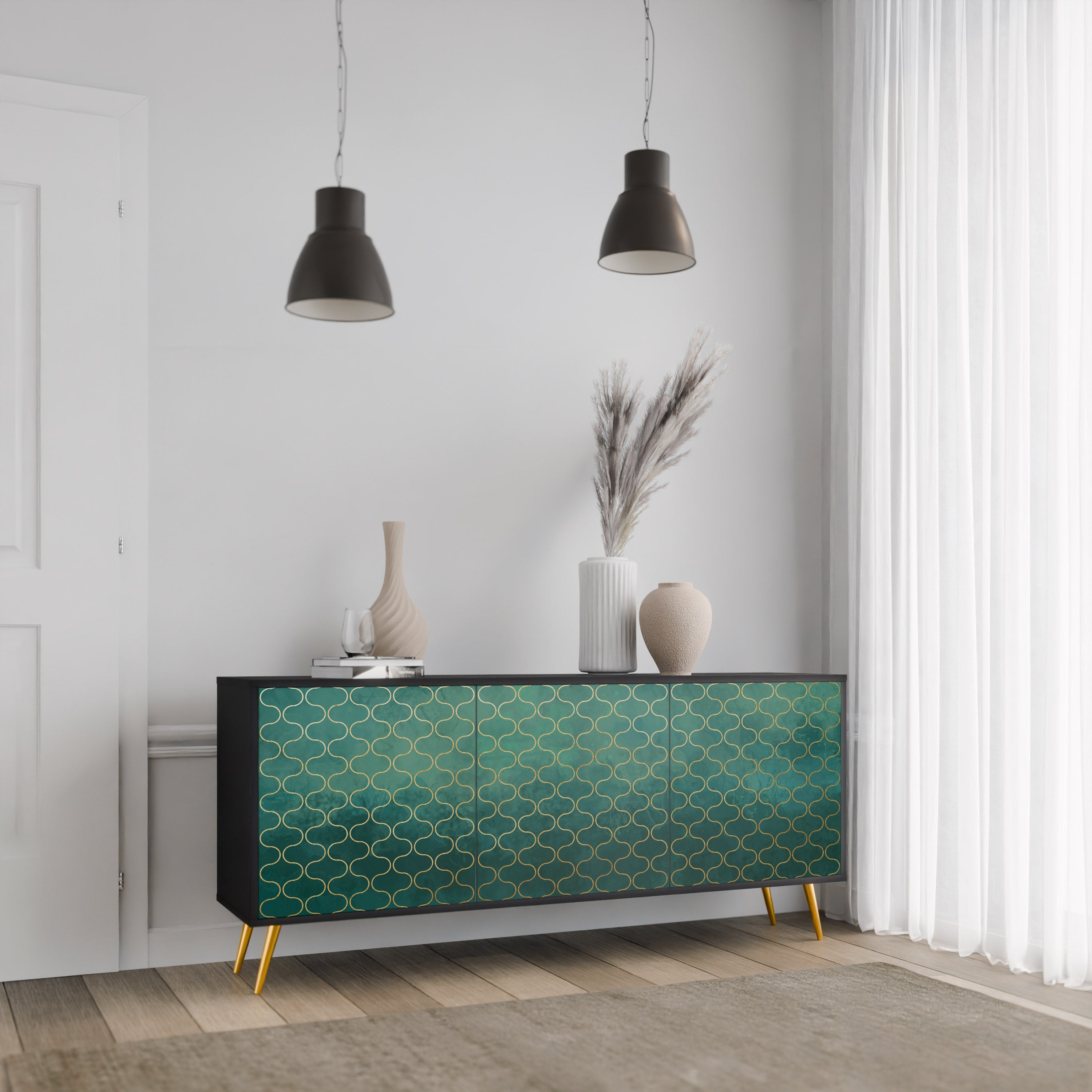 TESSELATED GREENERY Komoda 3-drzwiowa korpus Czarny