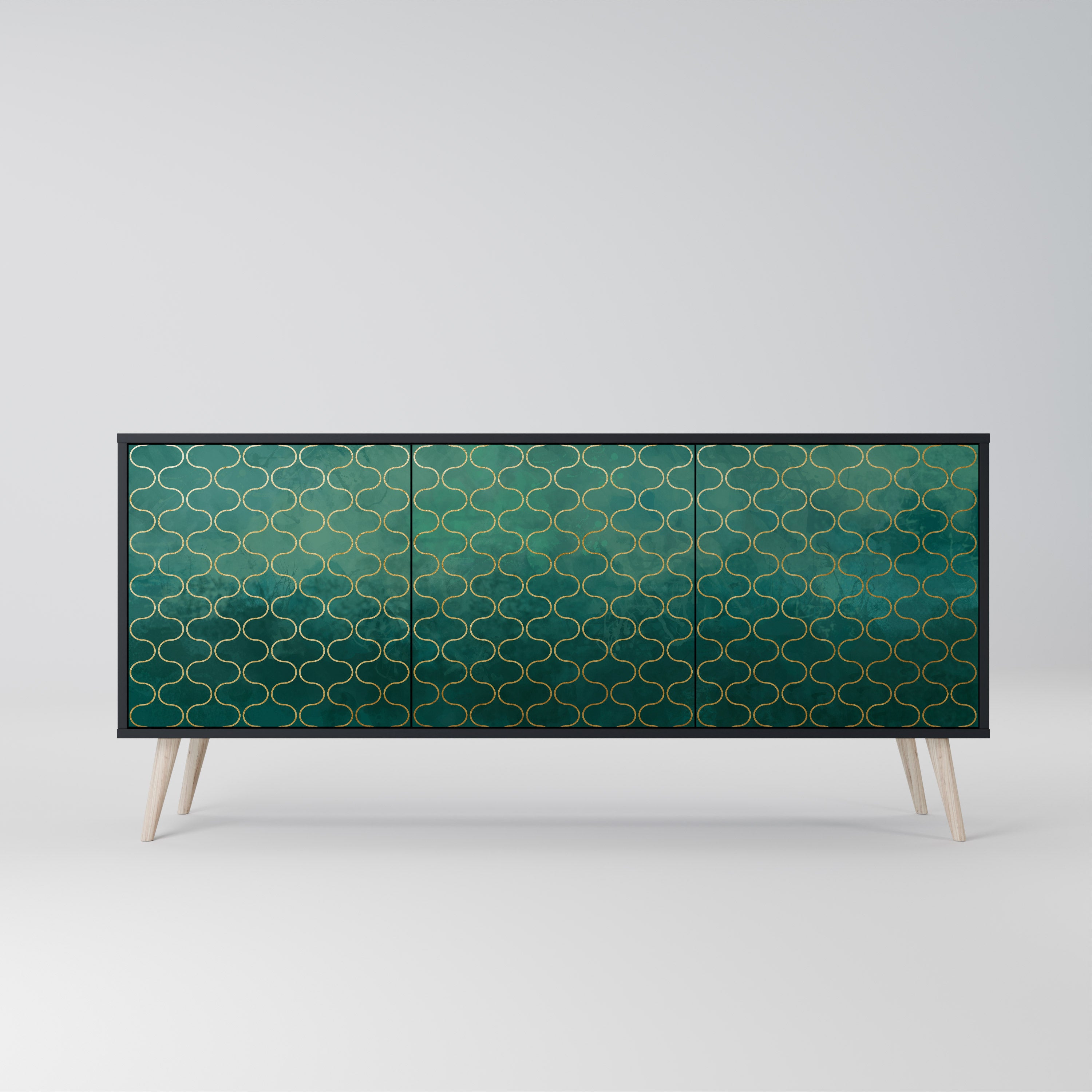 TESSELATED GREENERY Komoda 3-drzwiowa korpus Czarny