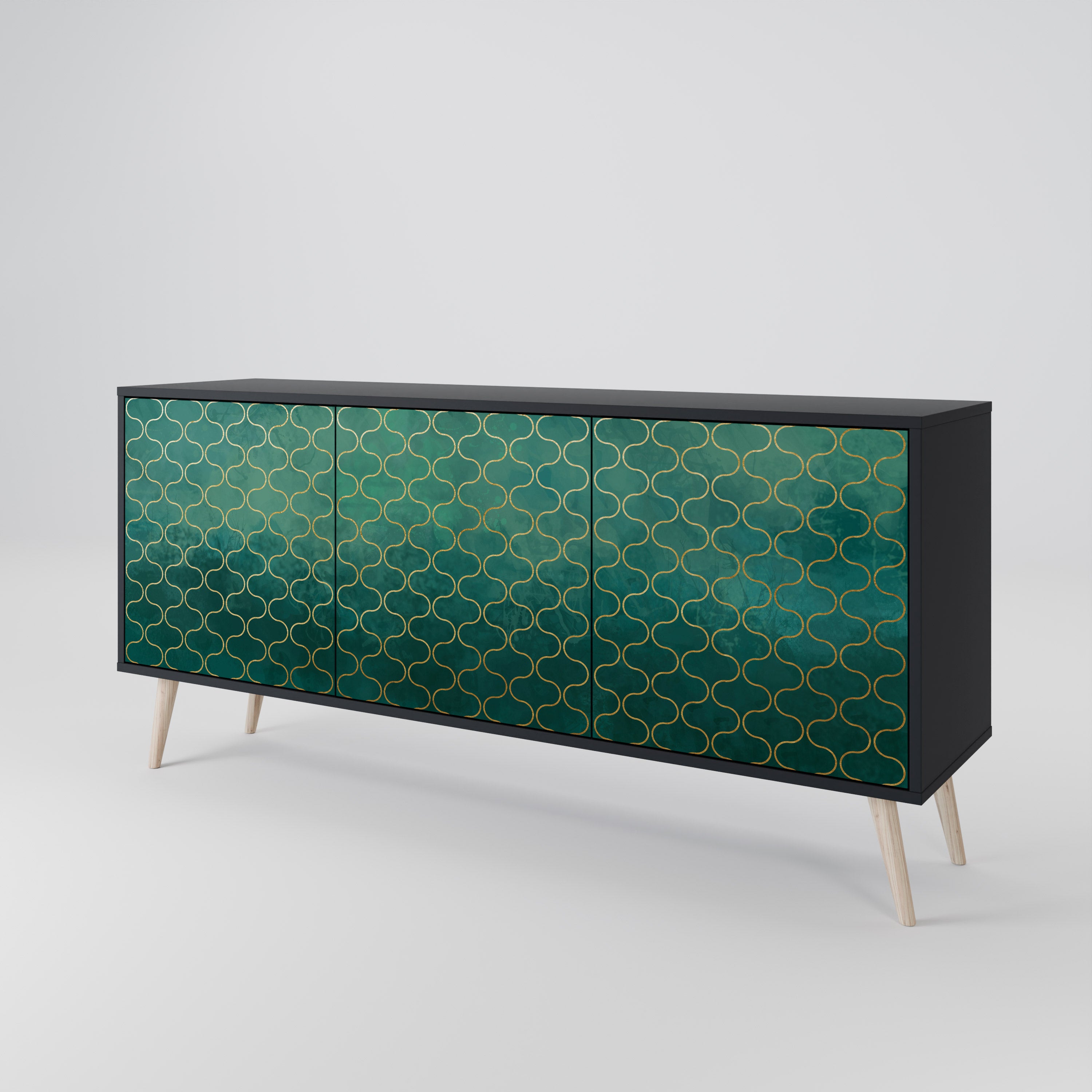 TESSELATED GREENERY Komoda 3-drzwiowa korpus Czarny
