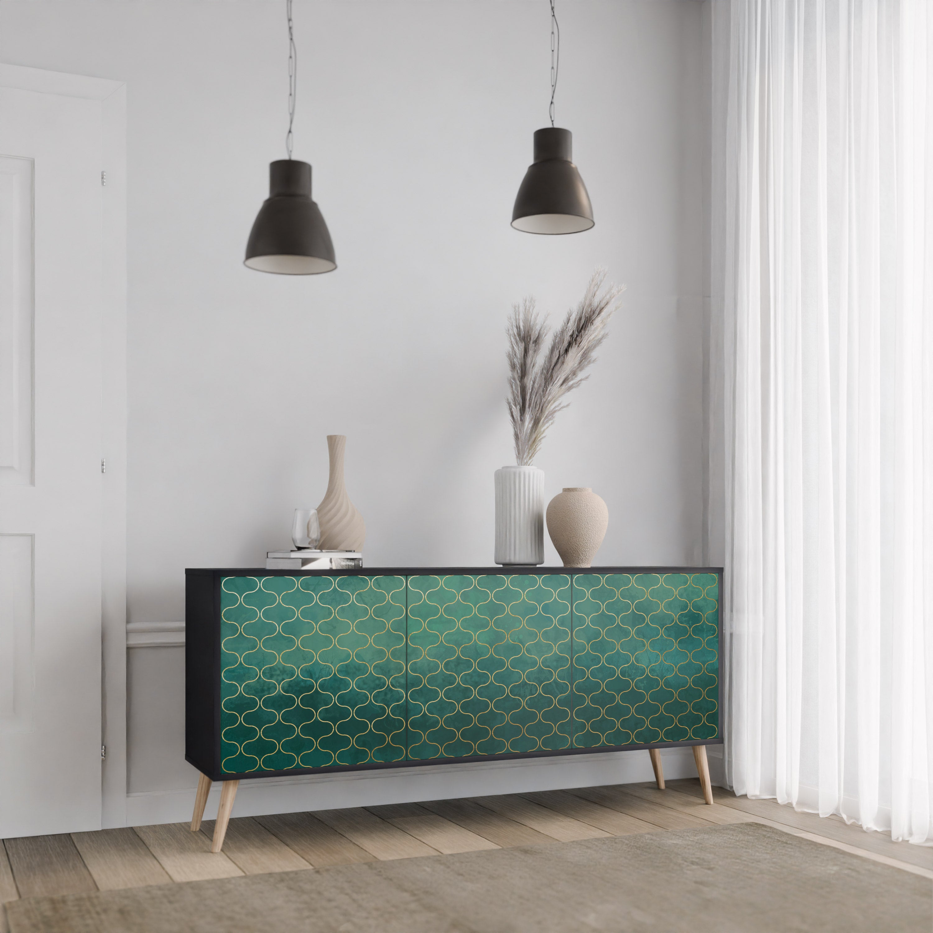 TESSELATED GREENERY Komoda 3-drzwiowa korpus Czarny