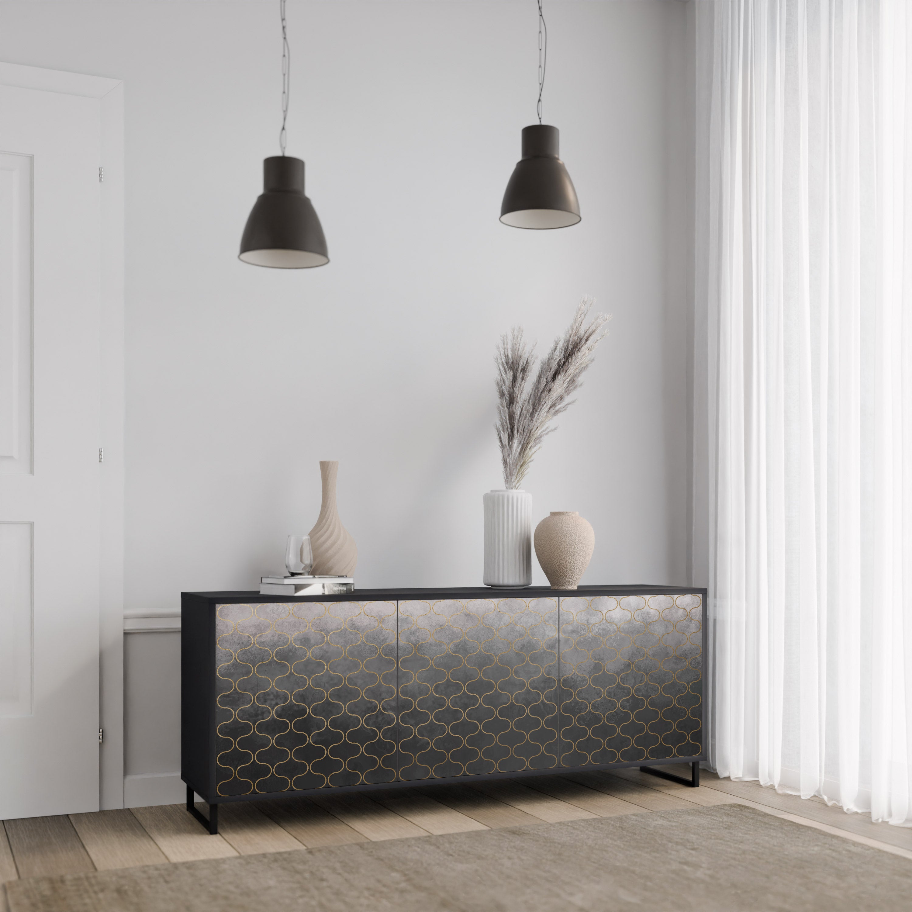 TESSELATED GRAYISH Komoda 3-drzwiowa korpus Czarny