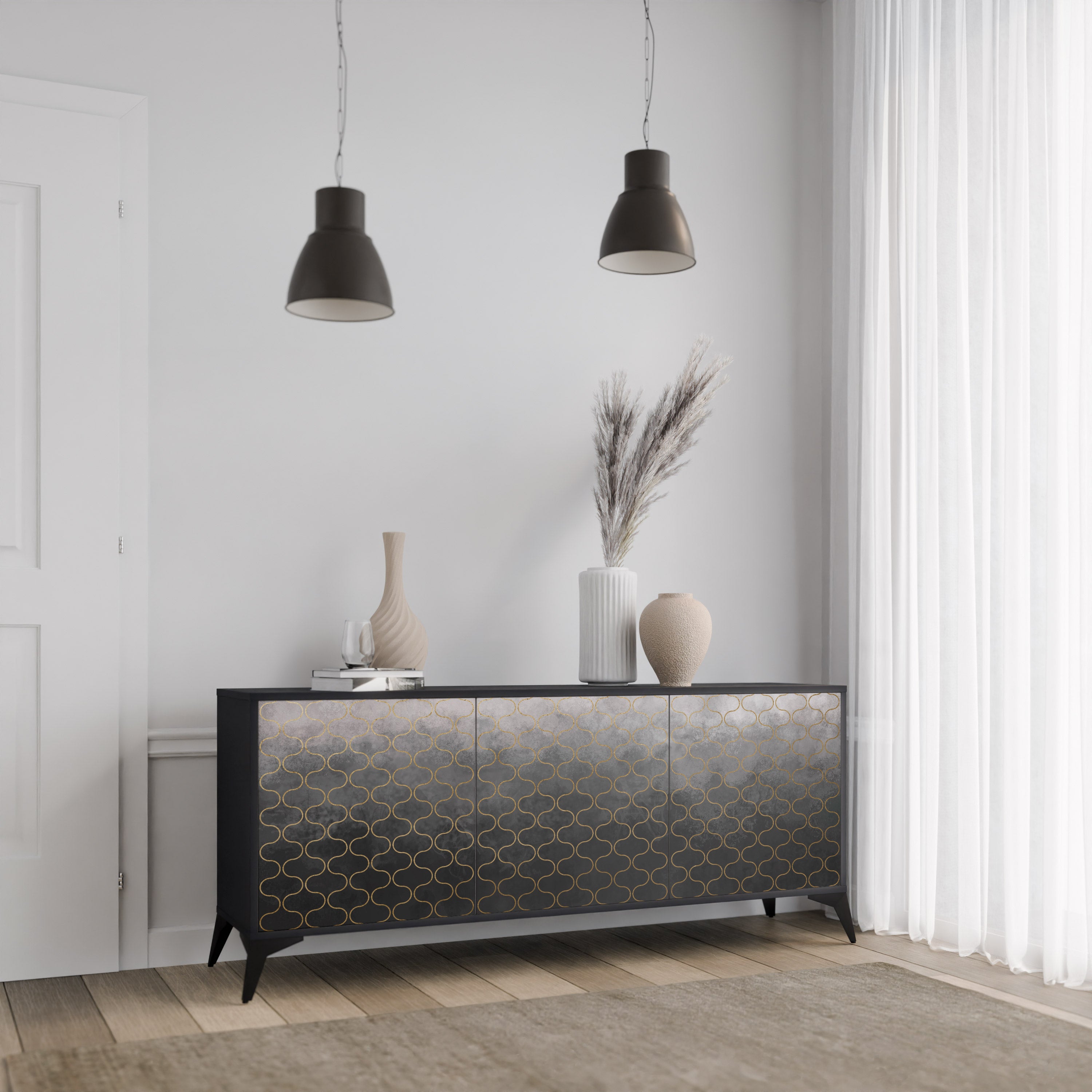 TESSELATED GRAYISH Komoda 3-drzwiowa korpus Czarny