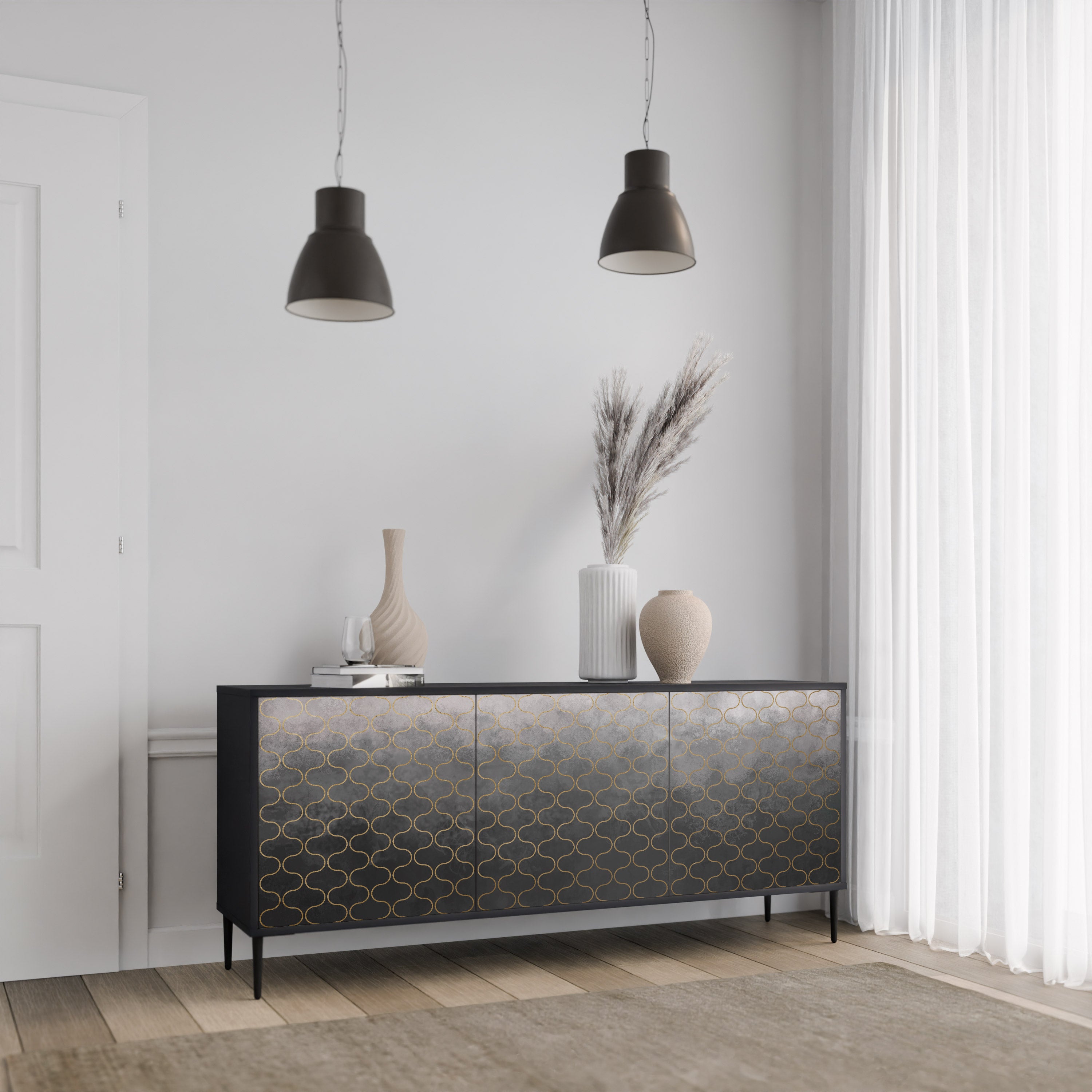 TESSELATED GRAYISH Komoda 3-drzwiowa korpus Czarny
